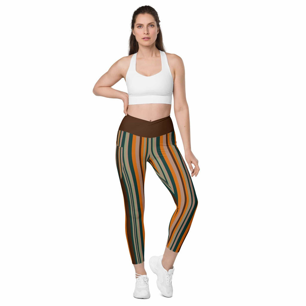 Groovy Stripes Crossover Leggings With Pockets
