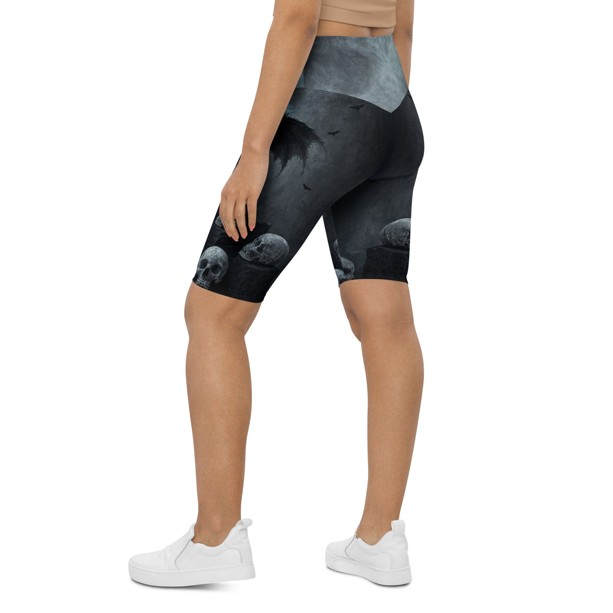 Halloween Black Cat & Skull Biker Shorts