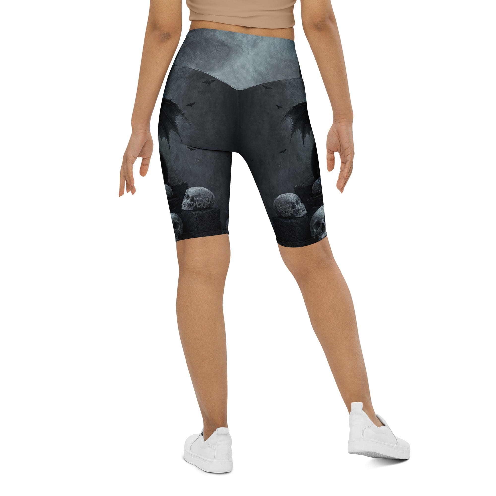 Halloween Black Cat & Skull Biker Shorts