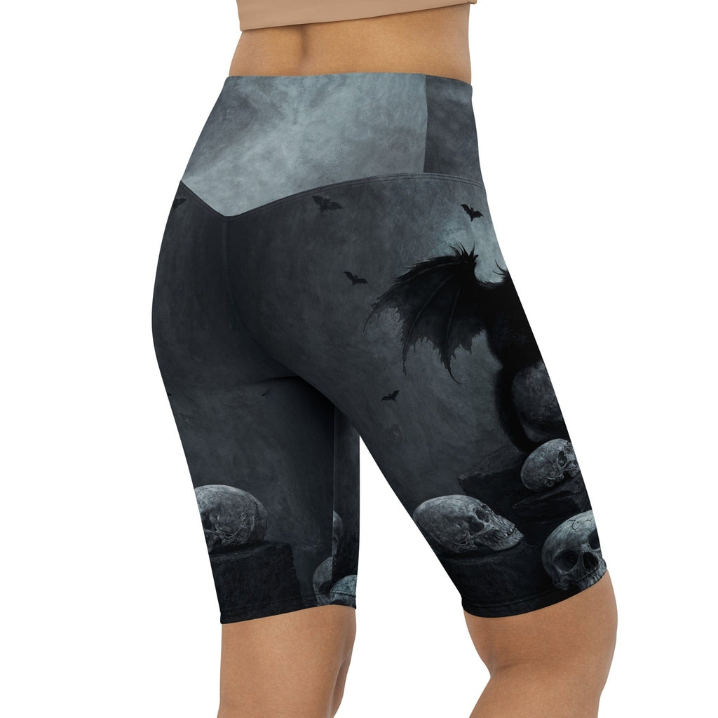 Halloween Black Cat & Skull Biker Shorts