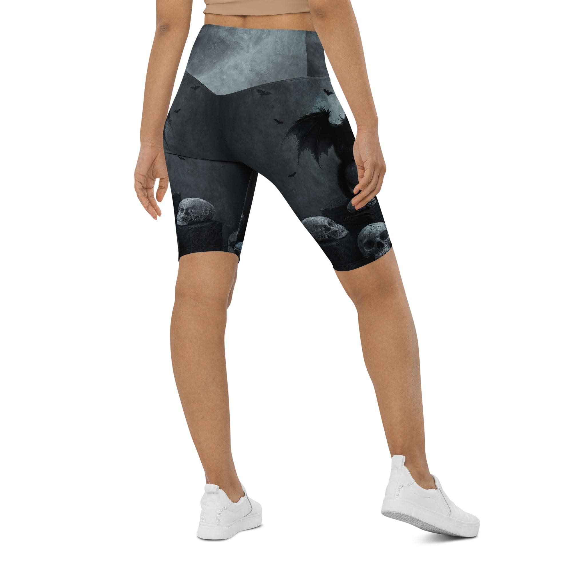 Halloween Black Cat & Skull Biker Shorts