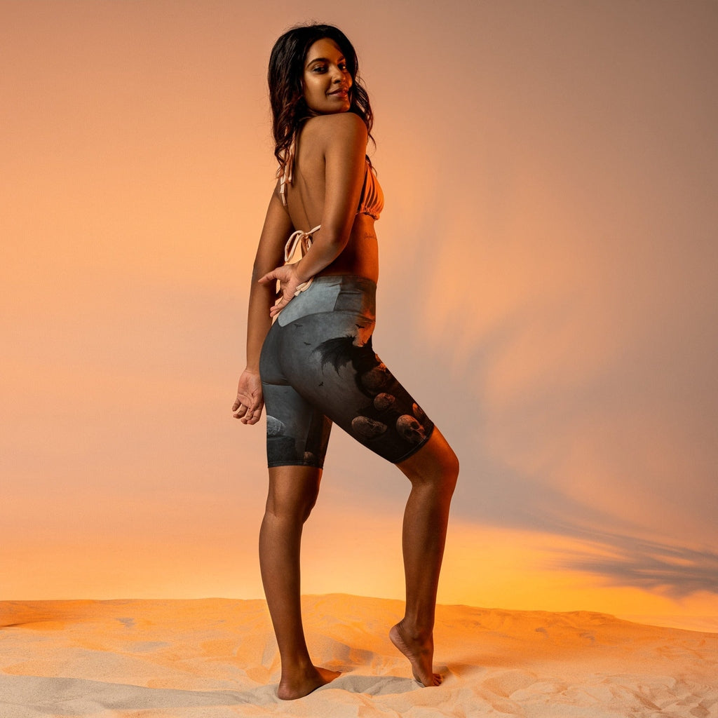 Halloween Black Cat & Skull Biker Shorts