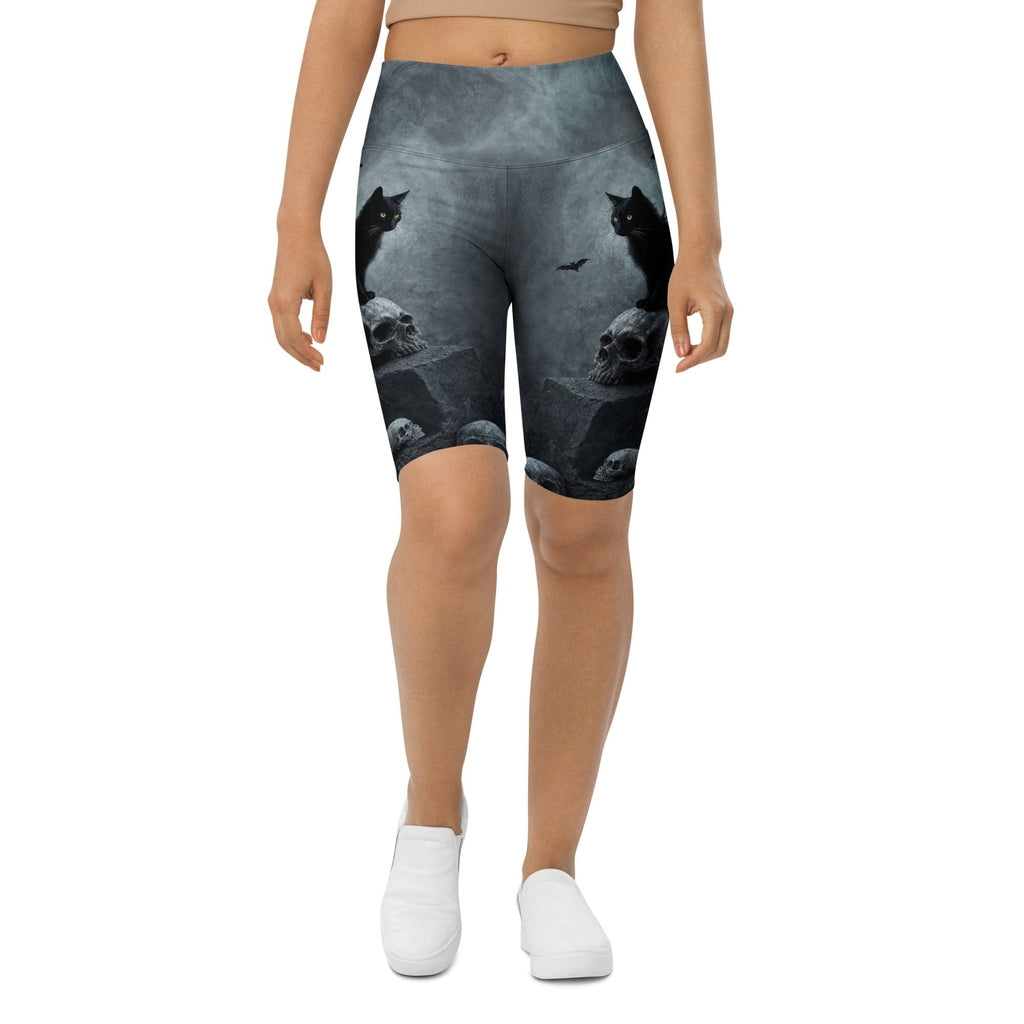 Halloween Black Cat & Skull Biker Shorts