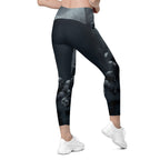 Halloween Black Cat & Skull Crossover Leggings With Pockets