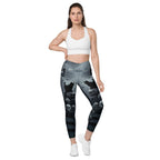 Halloween Black Cat & Skull Crossover Leggings With Pockets