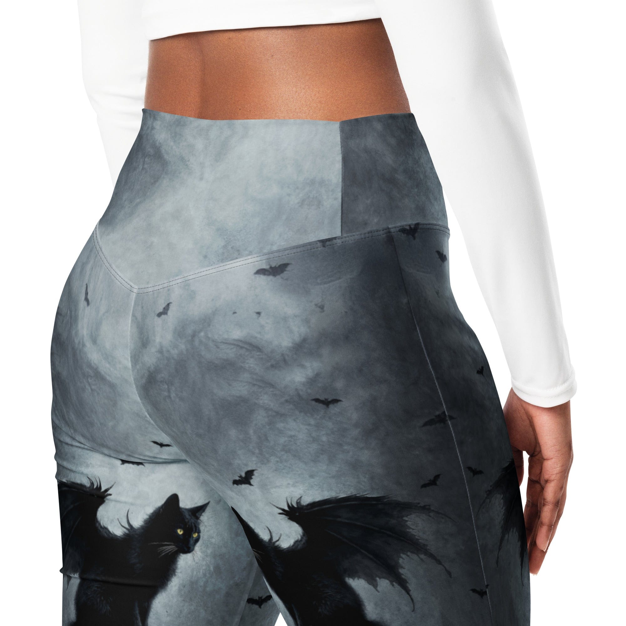 Halloween Black Cat & Skull Flare Leggings