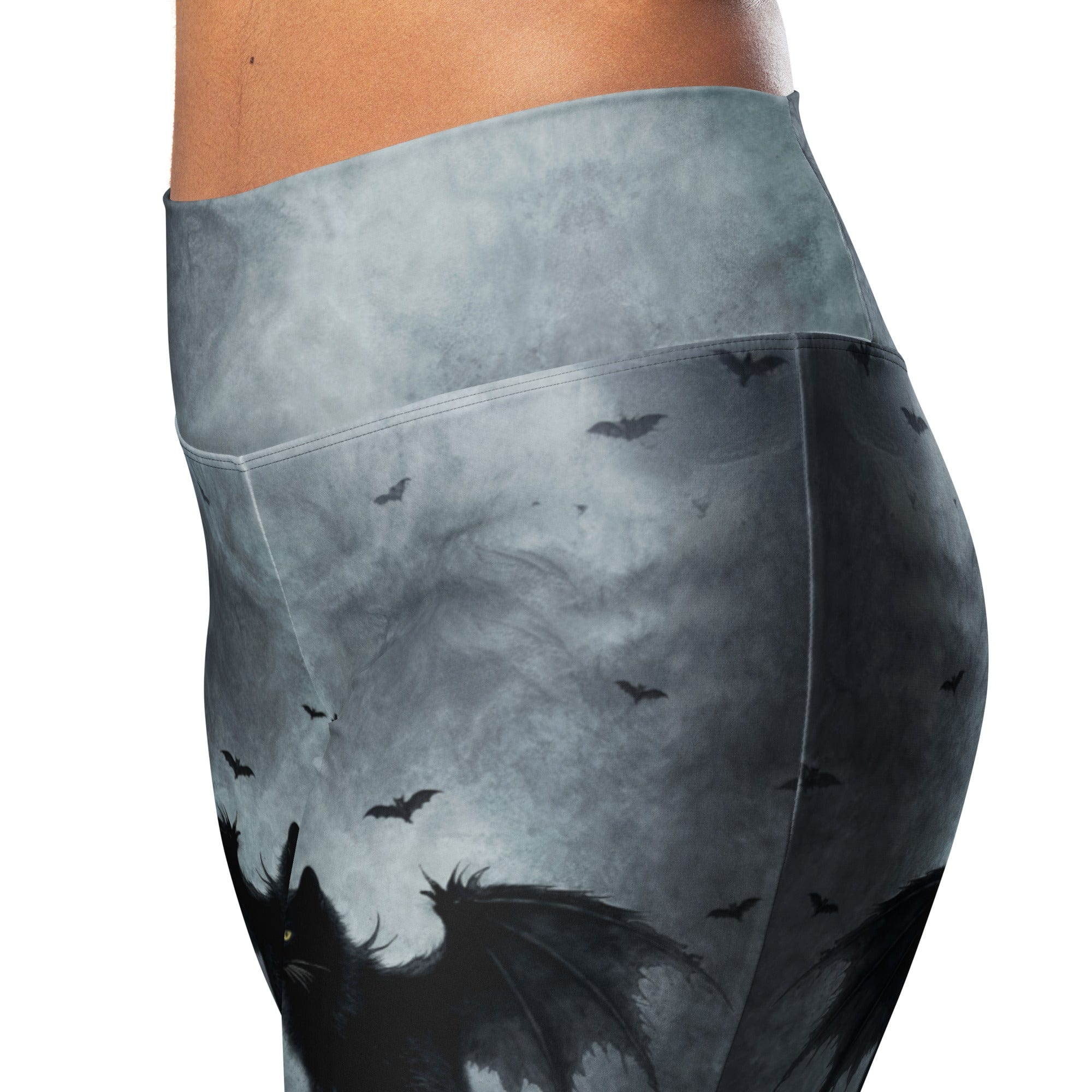 Halloween Black Cat & Skull Flare Leggings