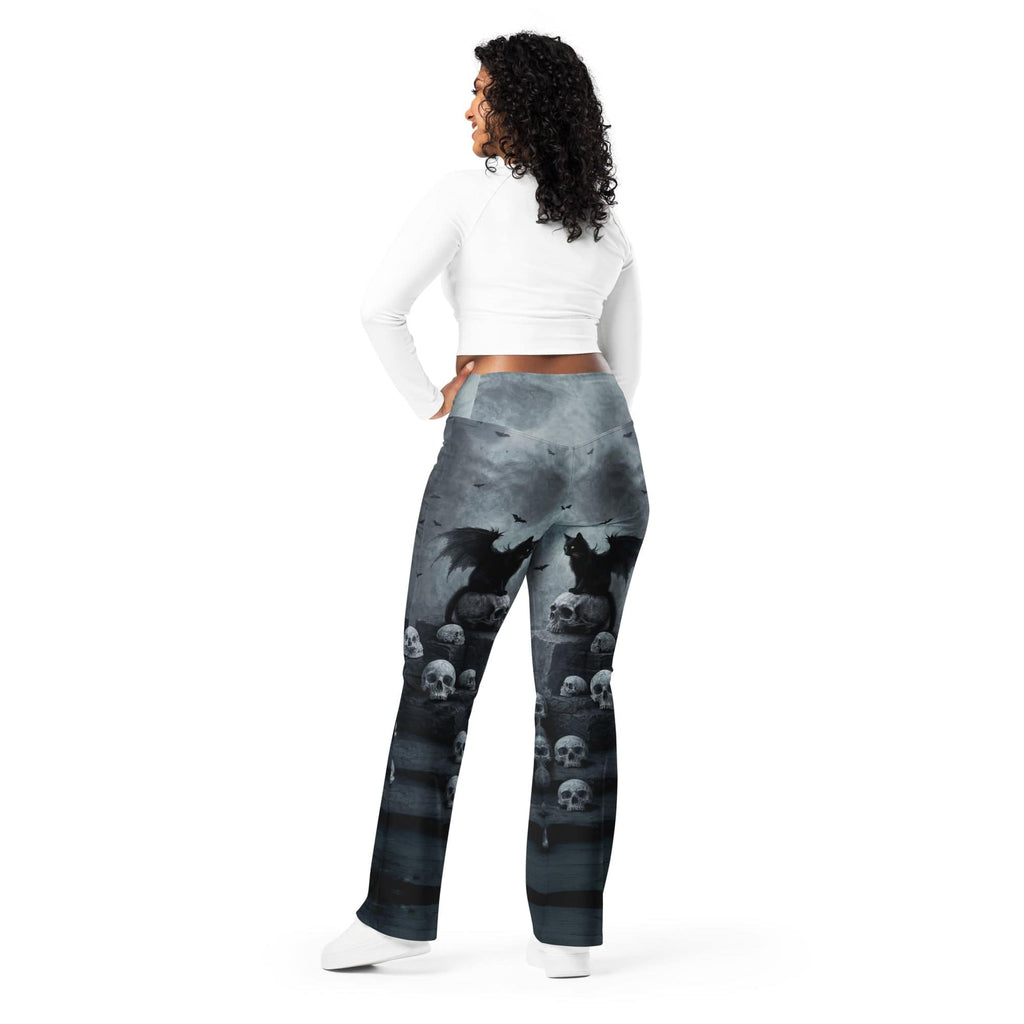 Halloween Black Cat & Skull Flare Leggings