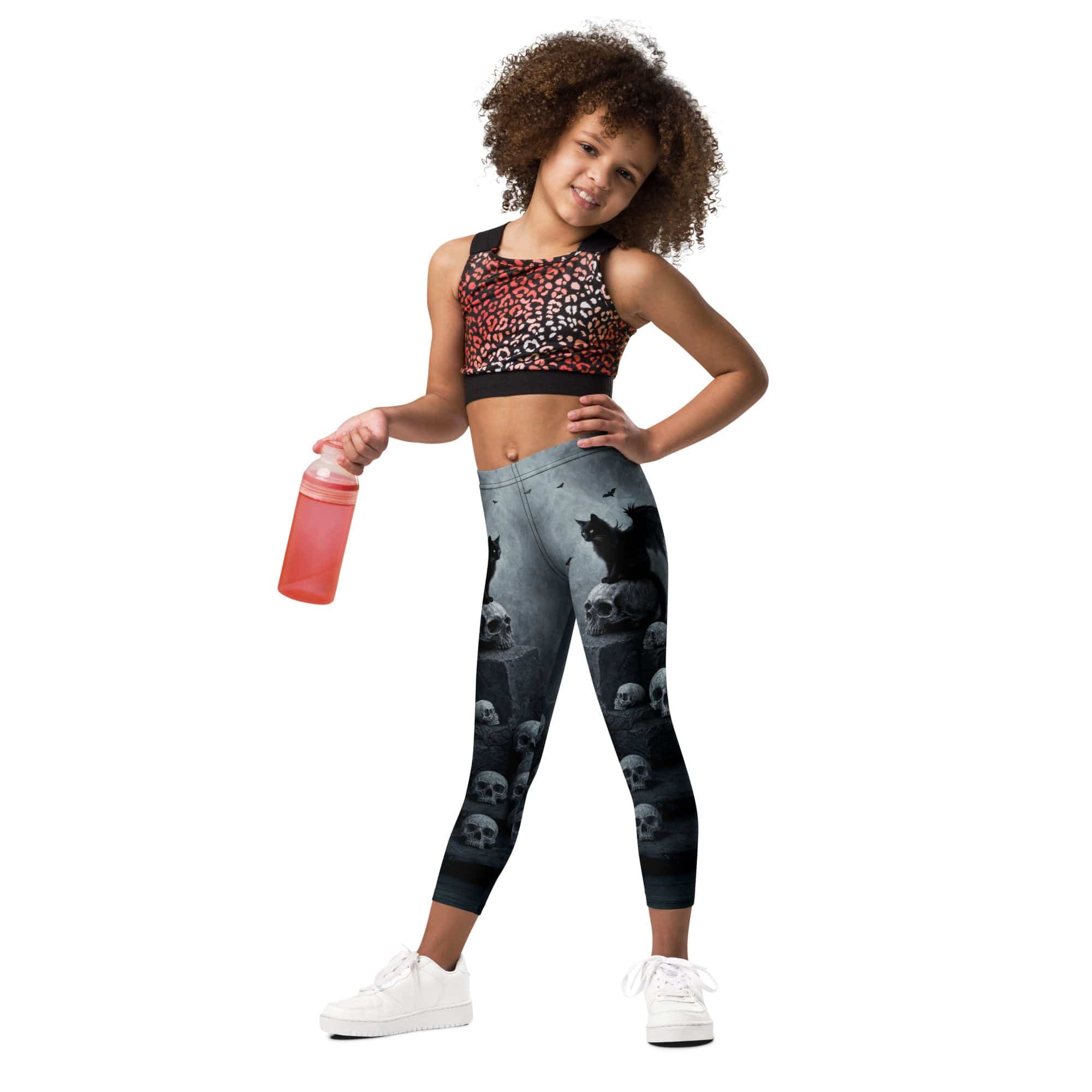 Halloween Black Cat & Skull Kid's Leggings