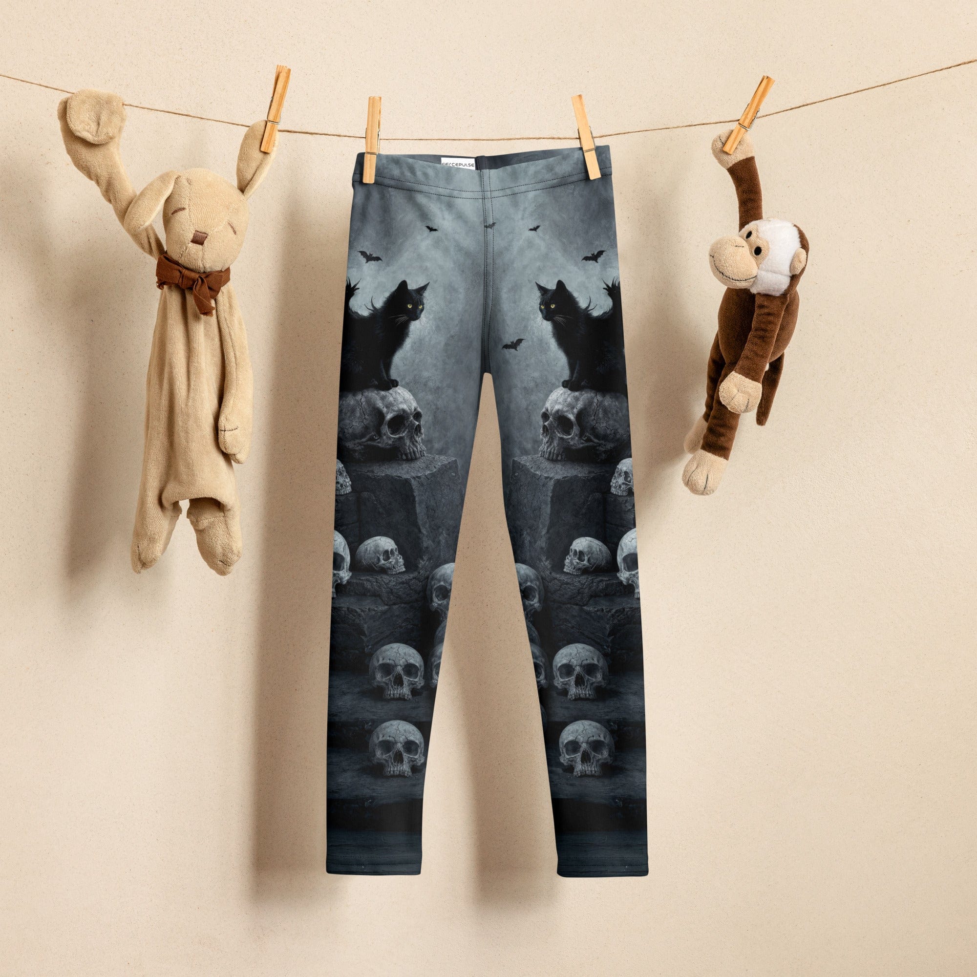 Halloween Black Cat & Skull Kid's Leggings