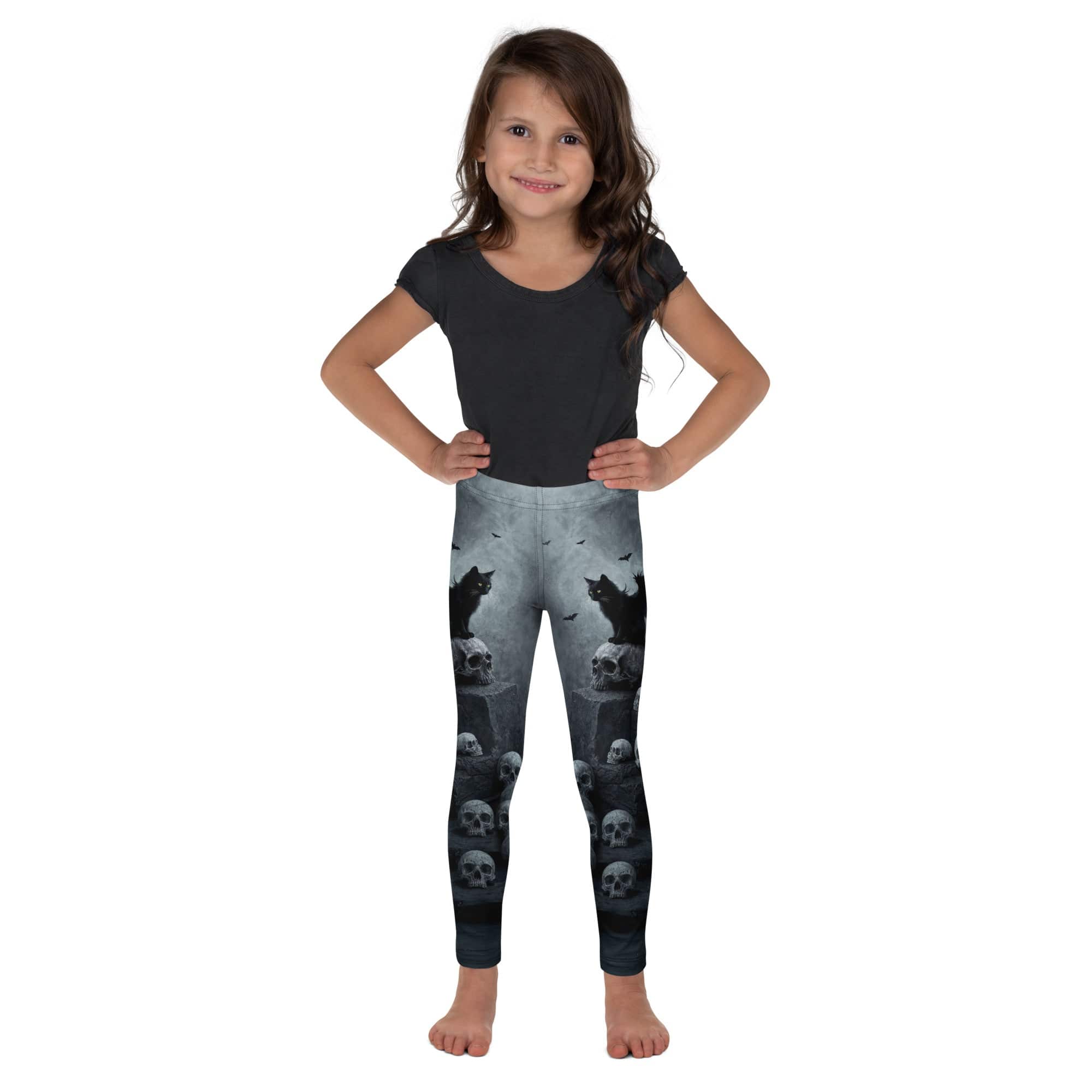 Halloween Black Cat & Skull Kid's Leggings
