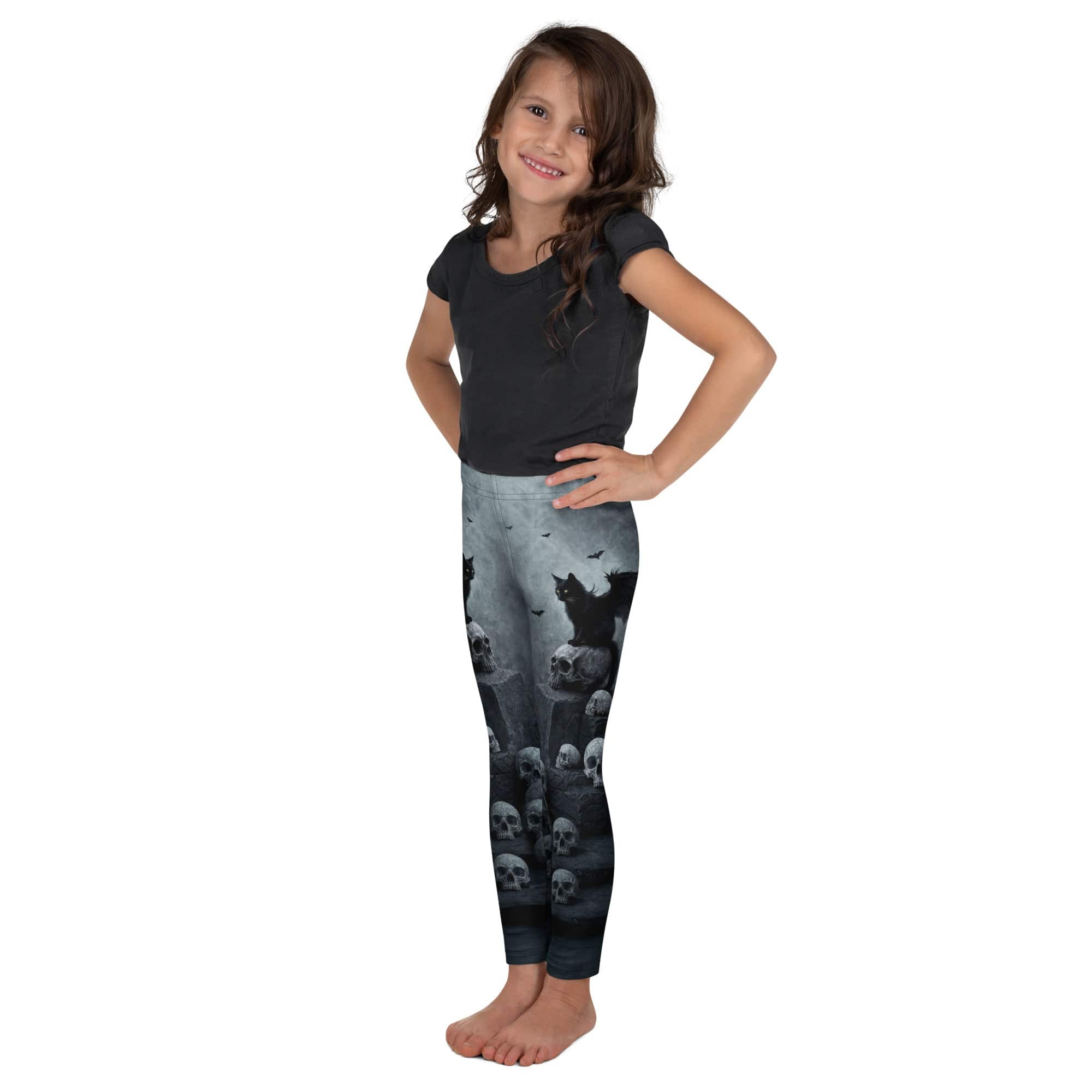 Halloween Black Cat & Skull Kid's Leggings