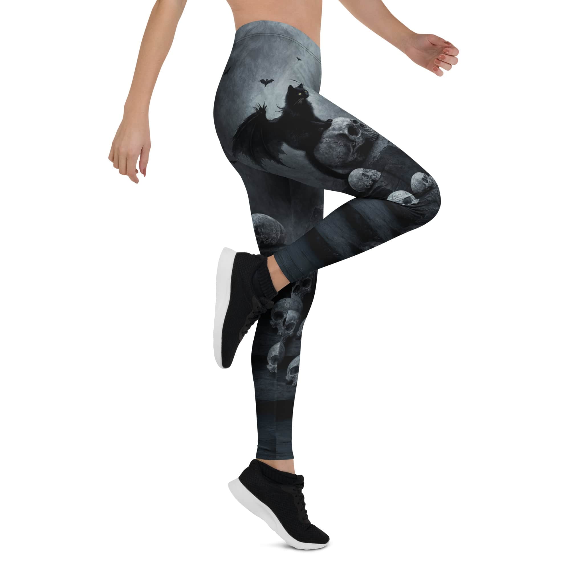Halloween Black Cat & Skull Leggings