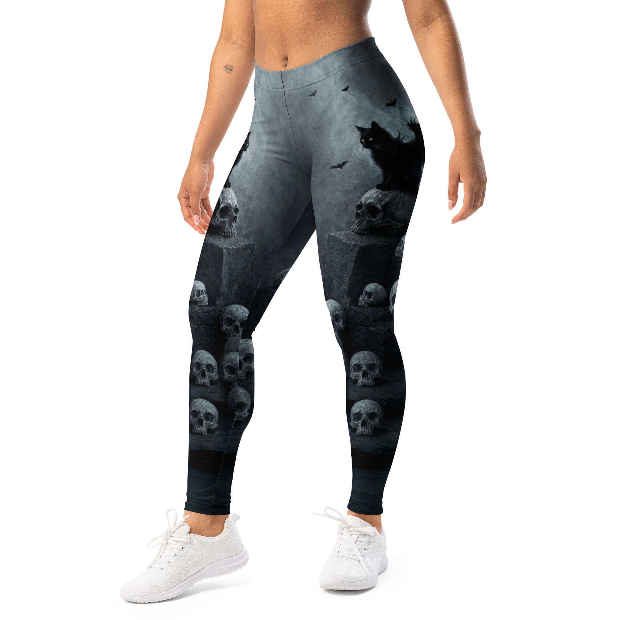 Halloween Black Cat & Skull Leggings