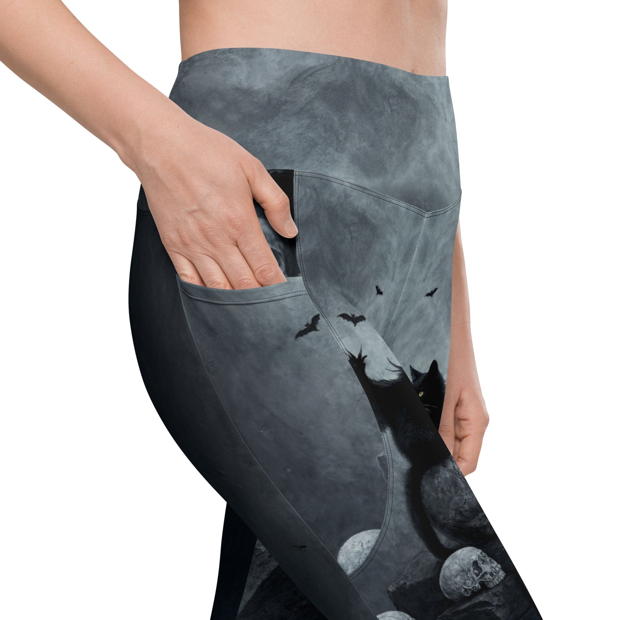 Halloween Black Cat & Skull Leggings With Pockets