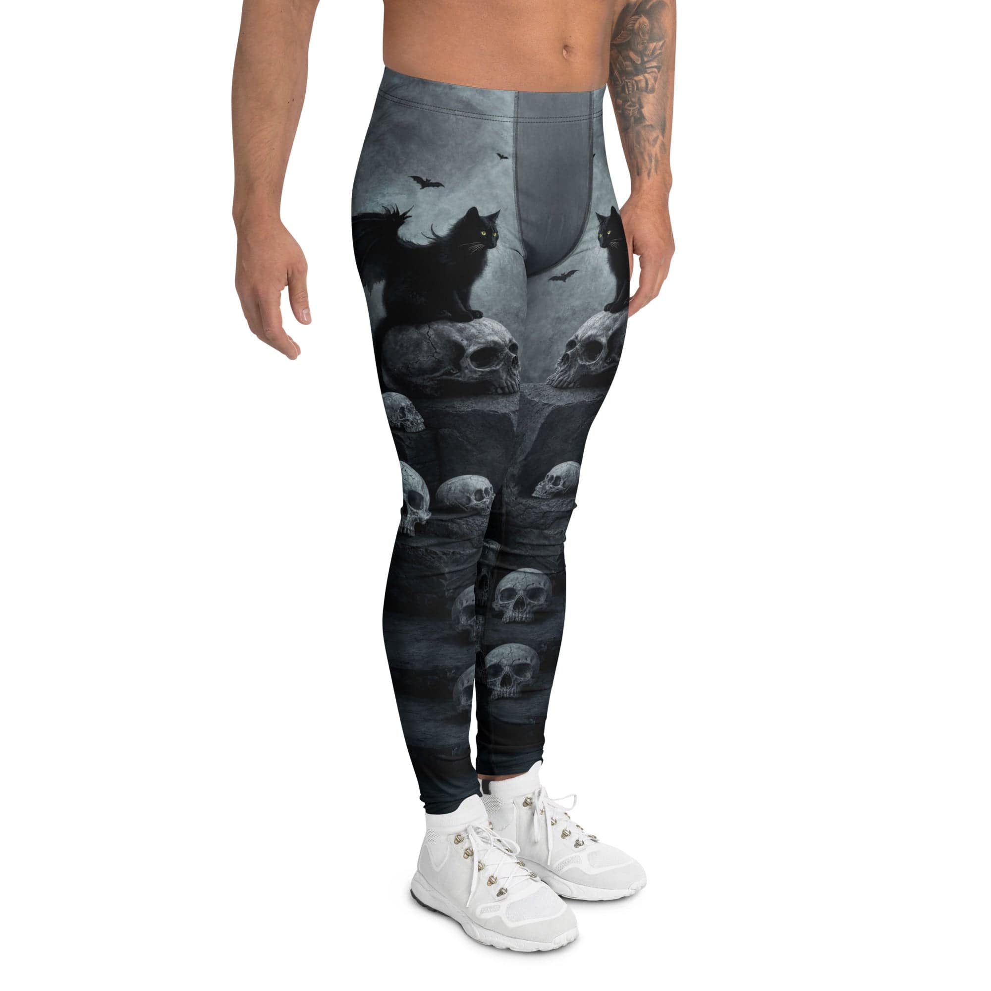 Halloween Black Cat & Skull Men's Leggings
