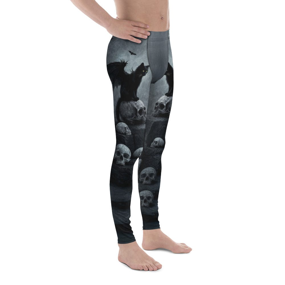 Halloween Black Cat & Skull Men's Leggings