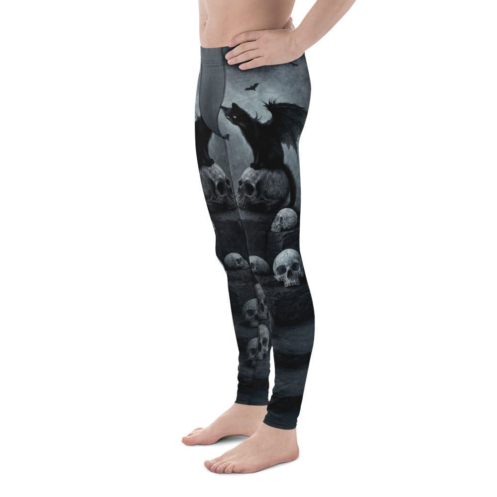 Halloween Black Cat & Skull Men's Leggings