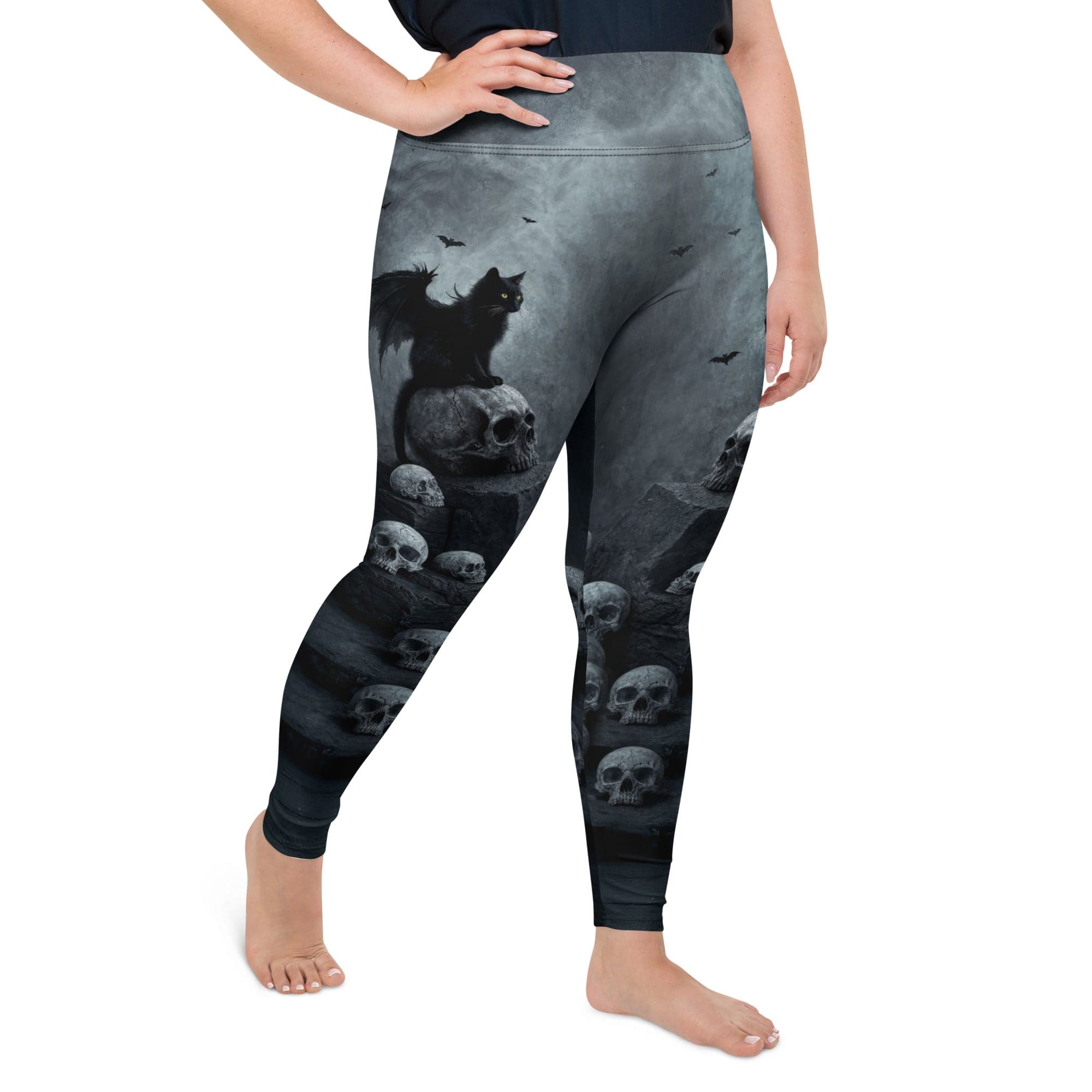 Halloween Black Cat & Skull Plus Size Leggings