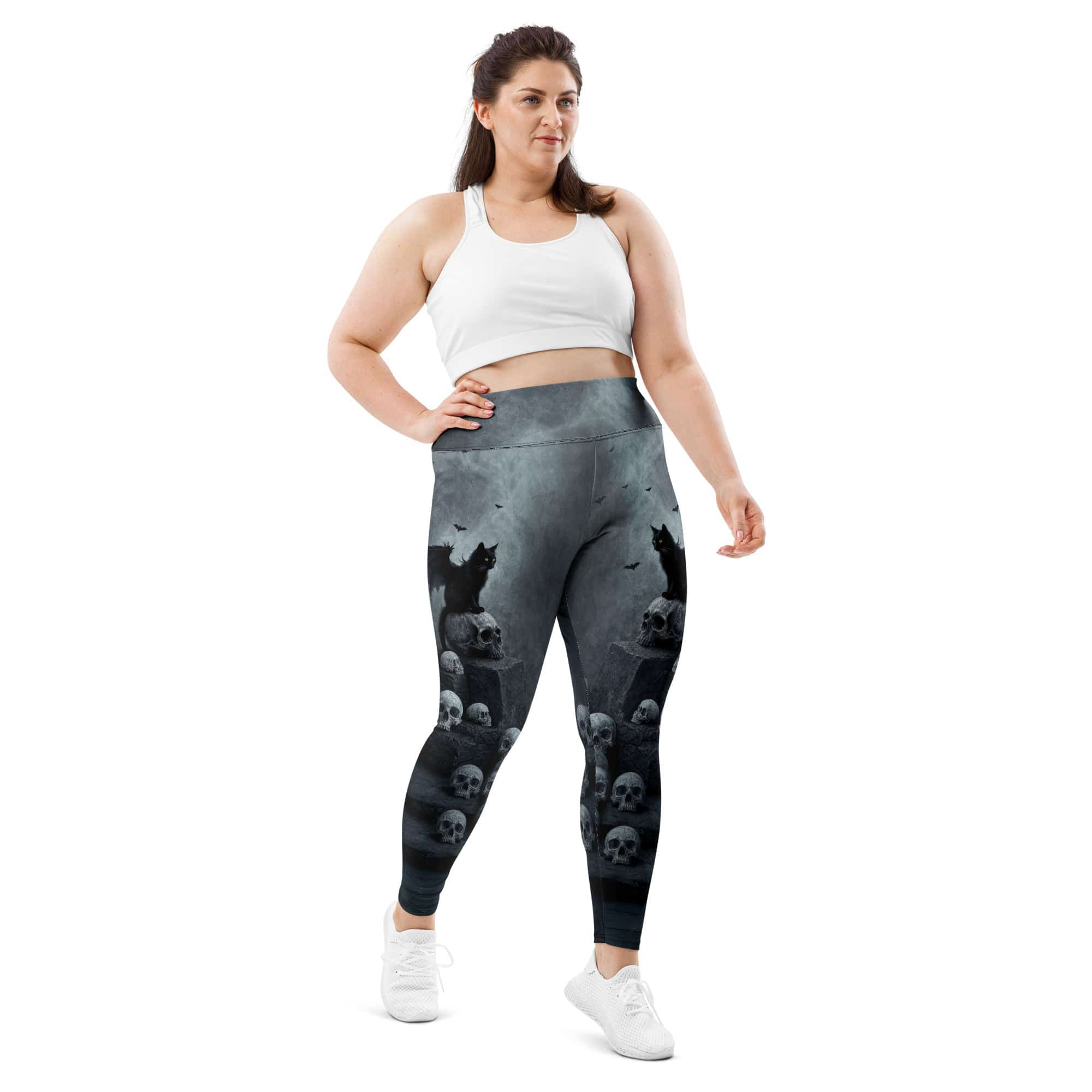 Halloween Black Cat & Skull Plus Size Leggings