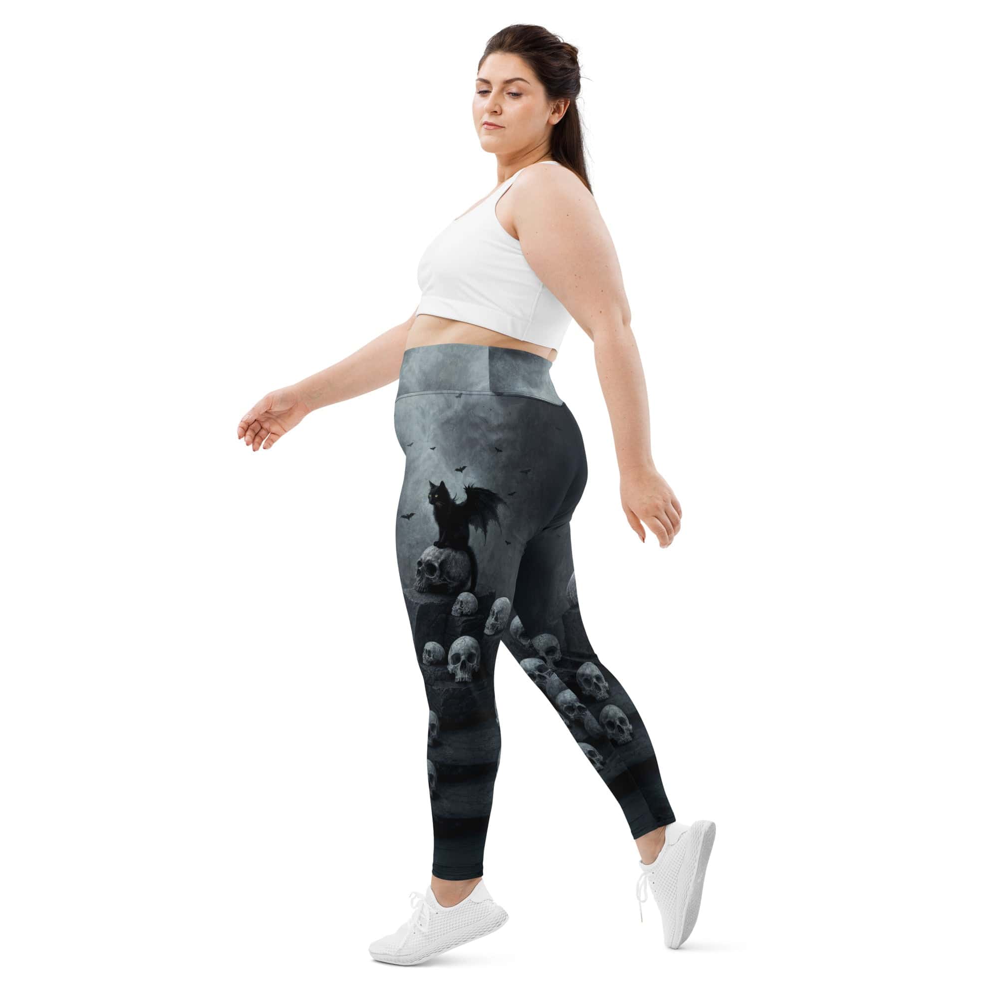Halloween Black Cat & Skull Plus Size Leggings