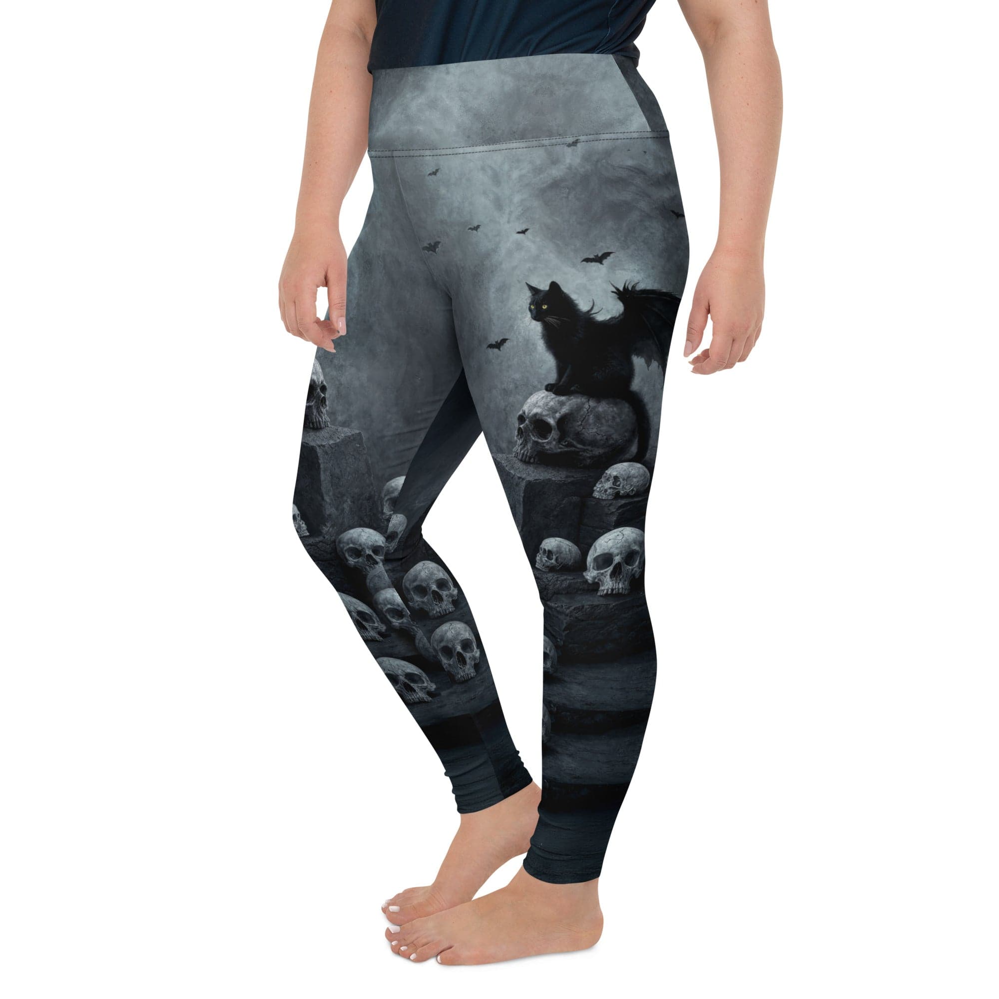 Halloween Black Cat & Skull Plus Size Leggings