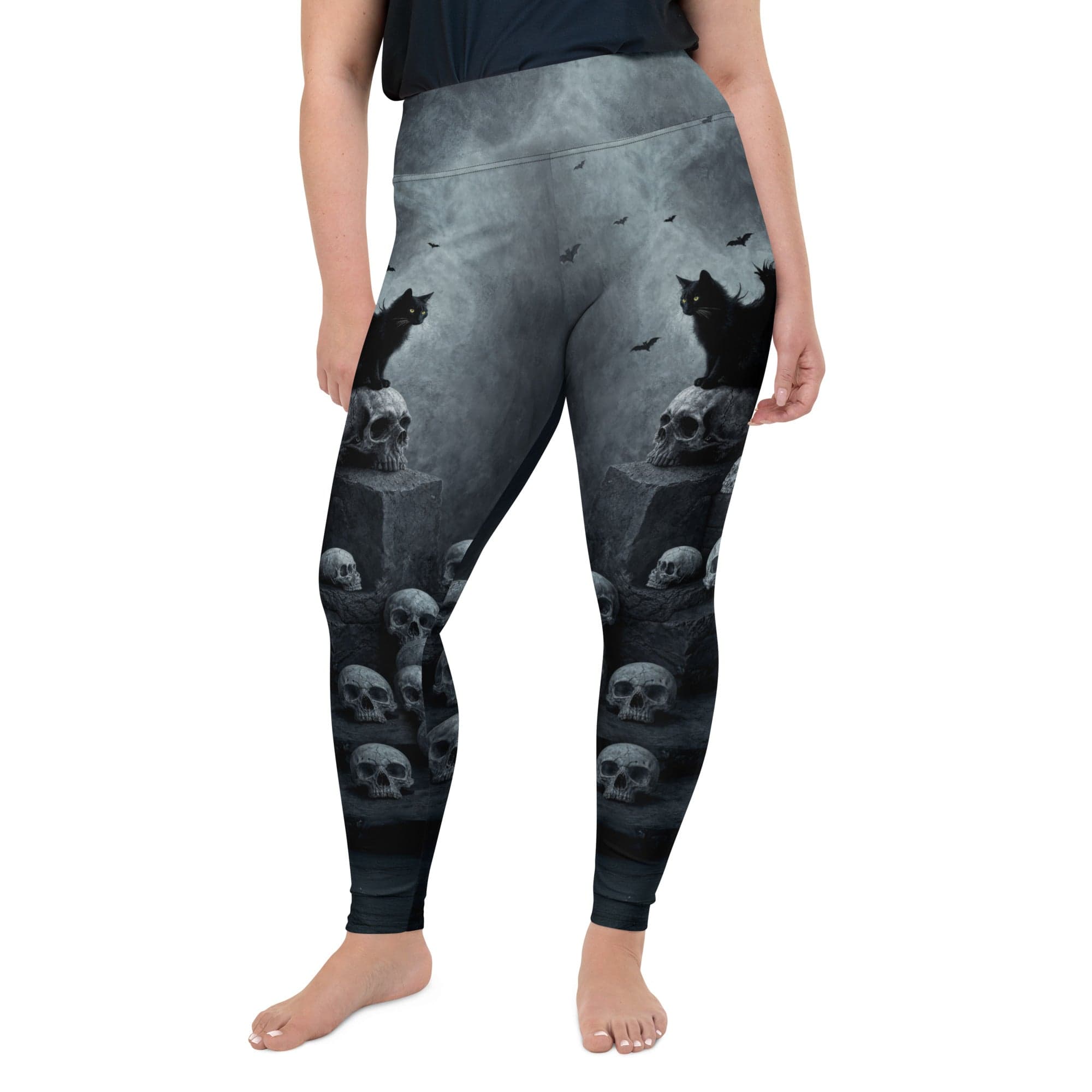 Halloween Black Cat & Skull Plus Size Leggings