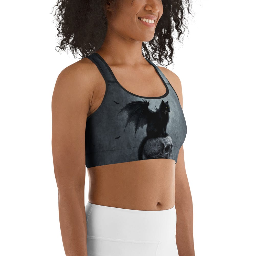 Halloween Black Cat & Skull Sports Bra
