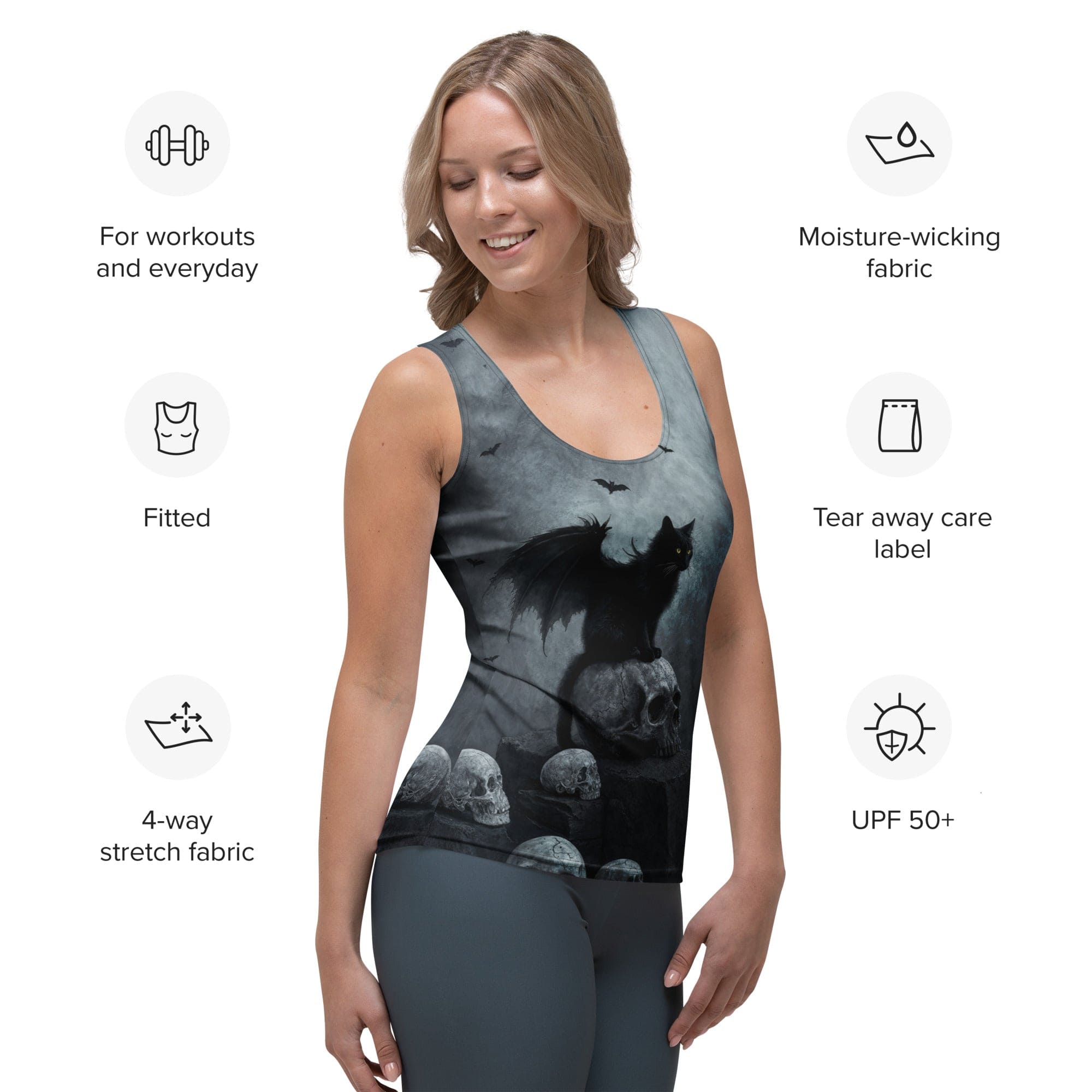 Halloween Black Cat & Skull Tank Top