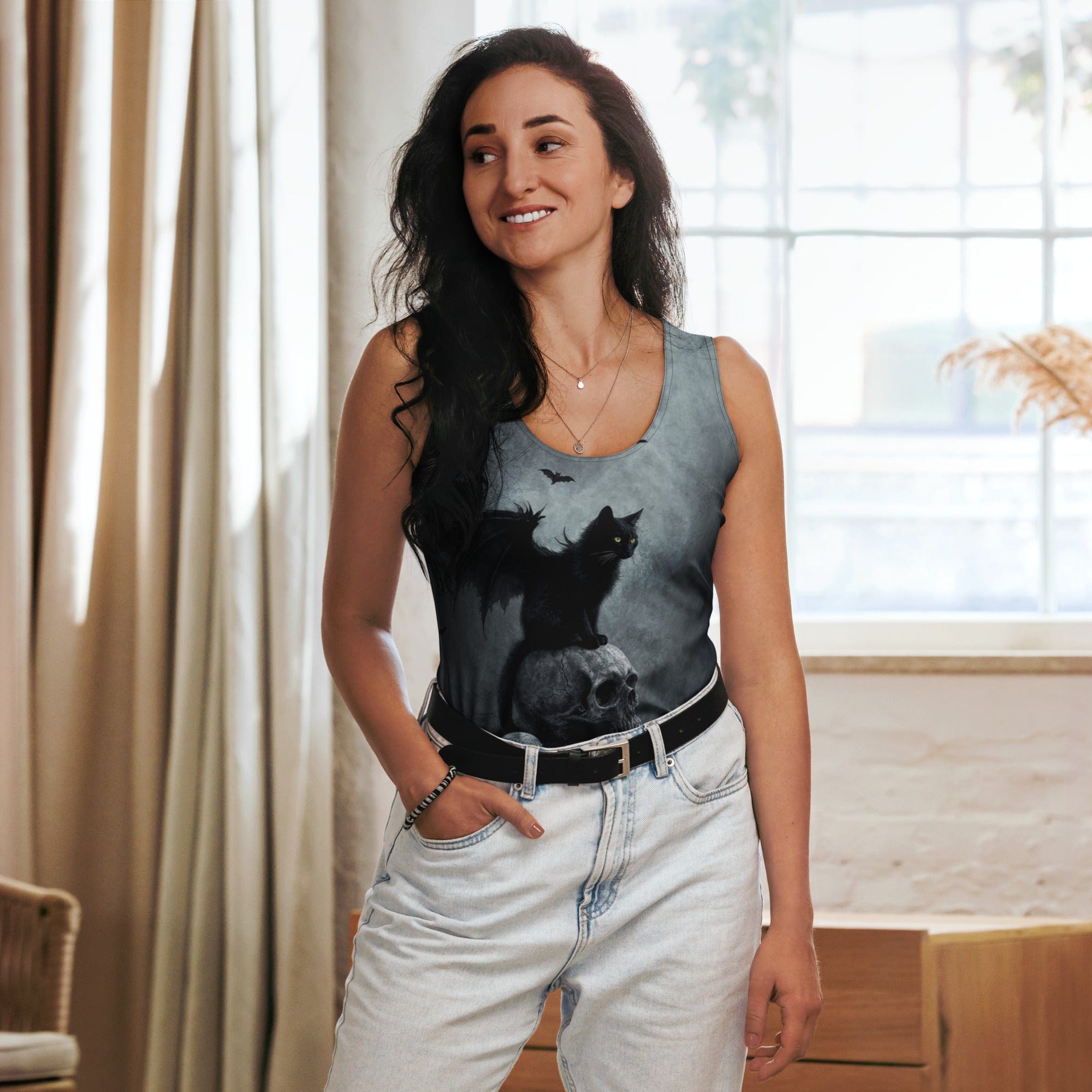 Halloween Black Cat & Skull Tank Top