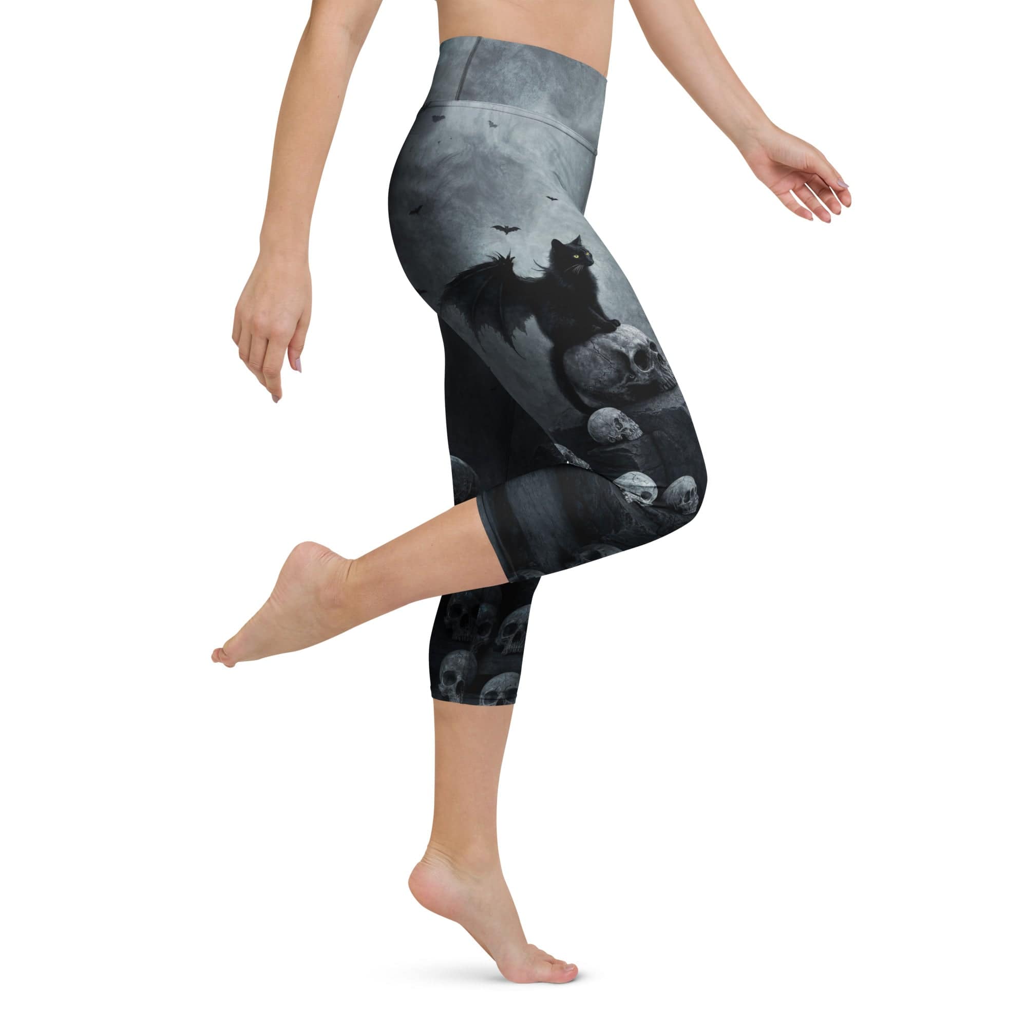 Halloween Black Cat & Skull Yoga Capris