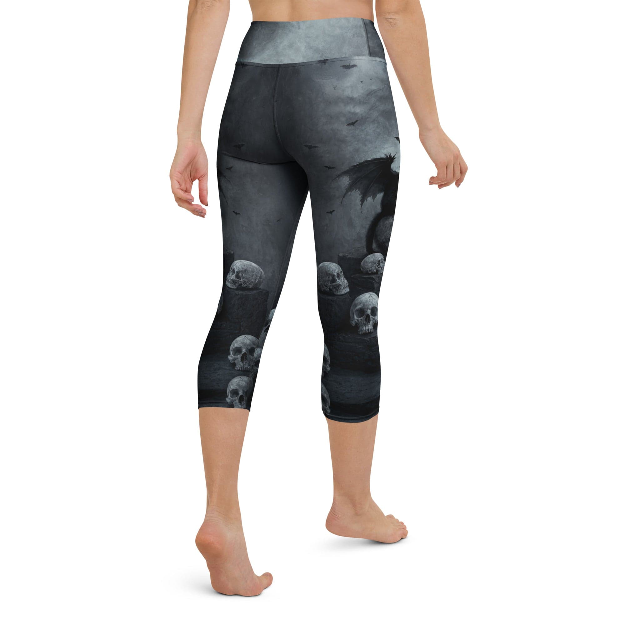 Halloween Black Cat & Skull Yoga Capris