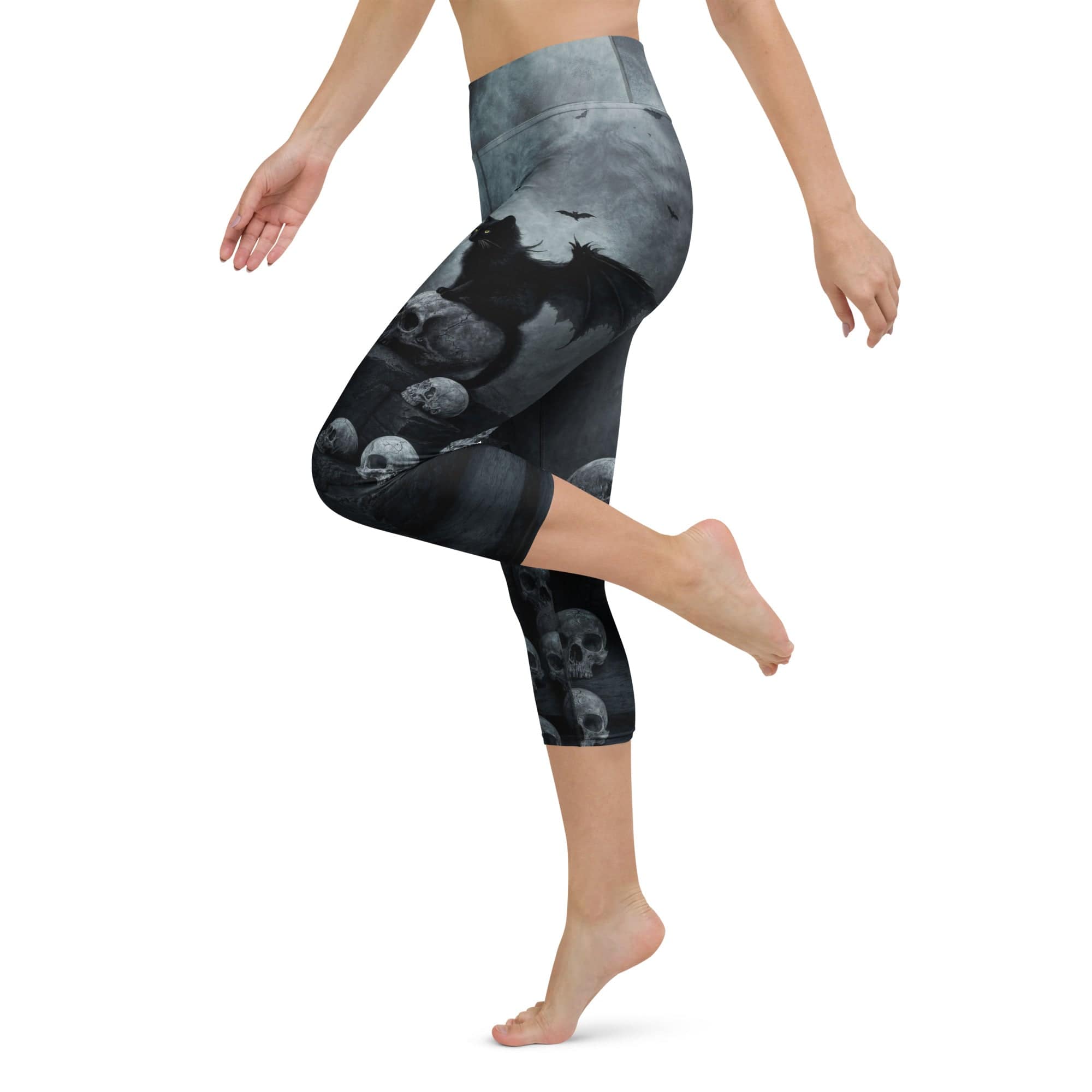 Halloween Black Cat & Skull Yoga Capris