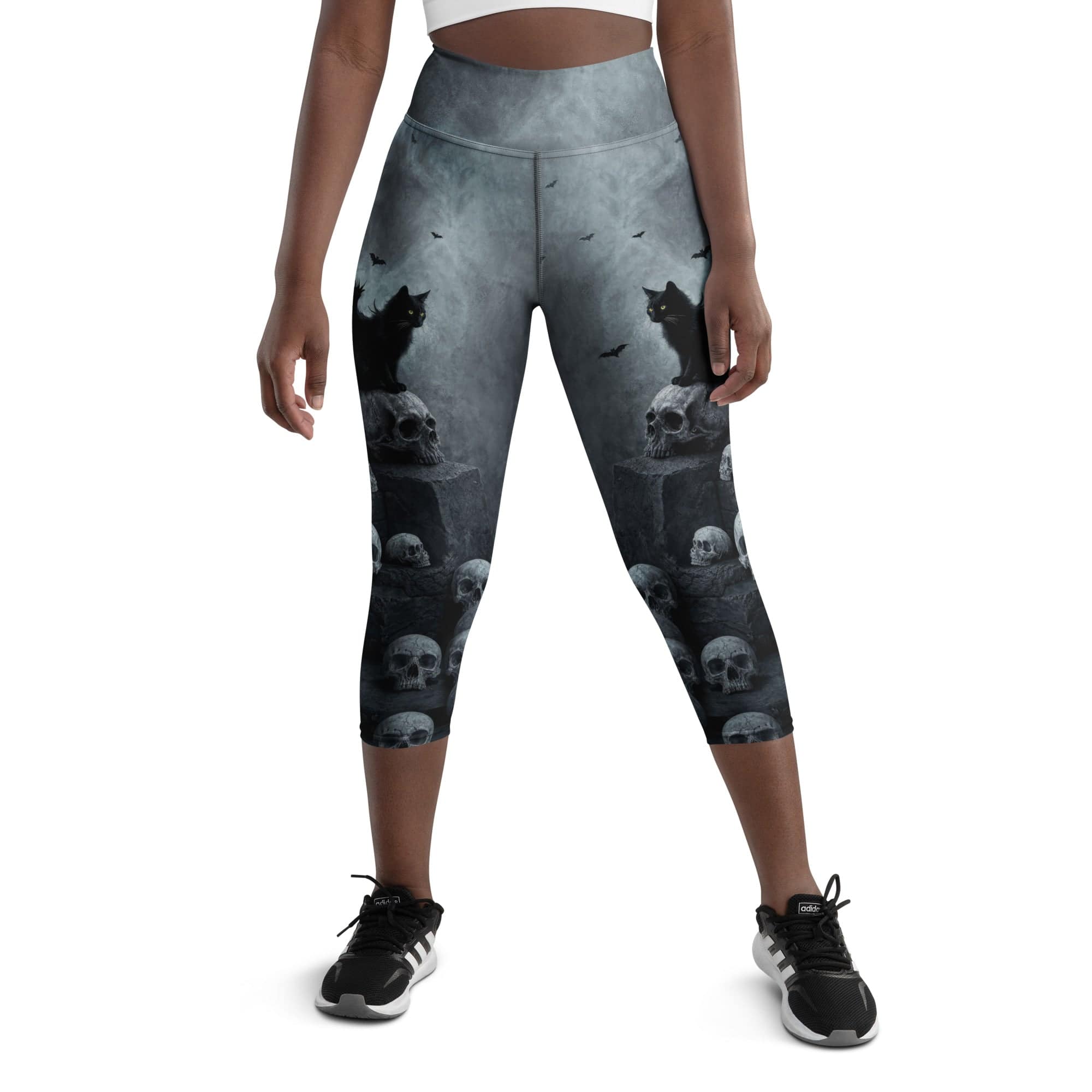 Halloween Black Cat & Skull Yoga Capris