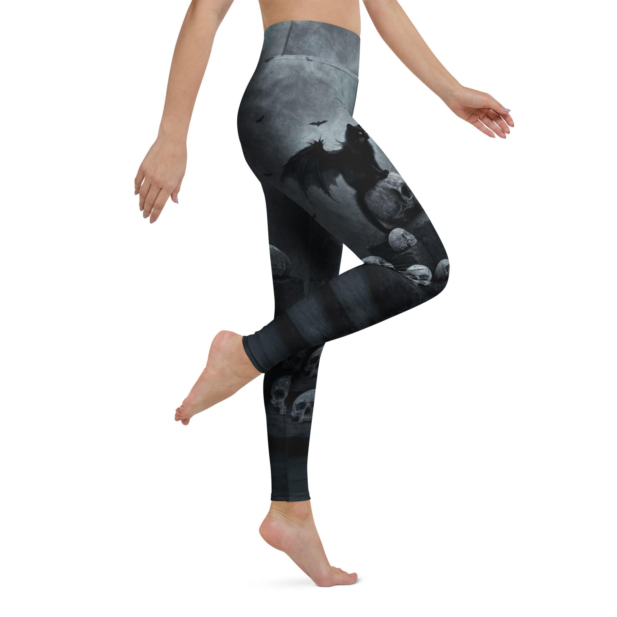 Halloween Black Cat & Skull Yoga Leggings