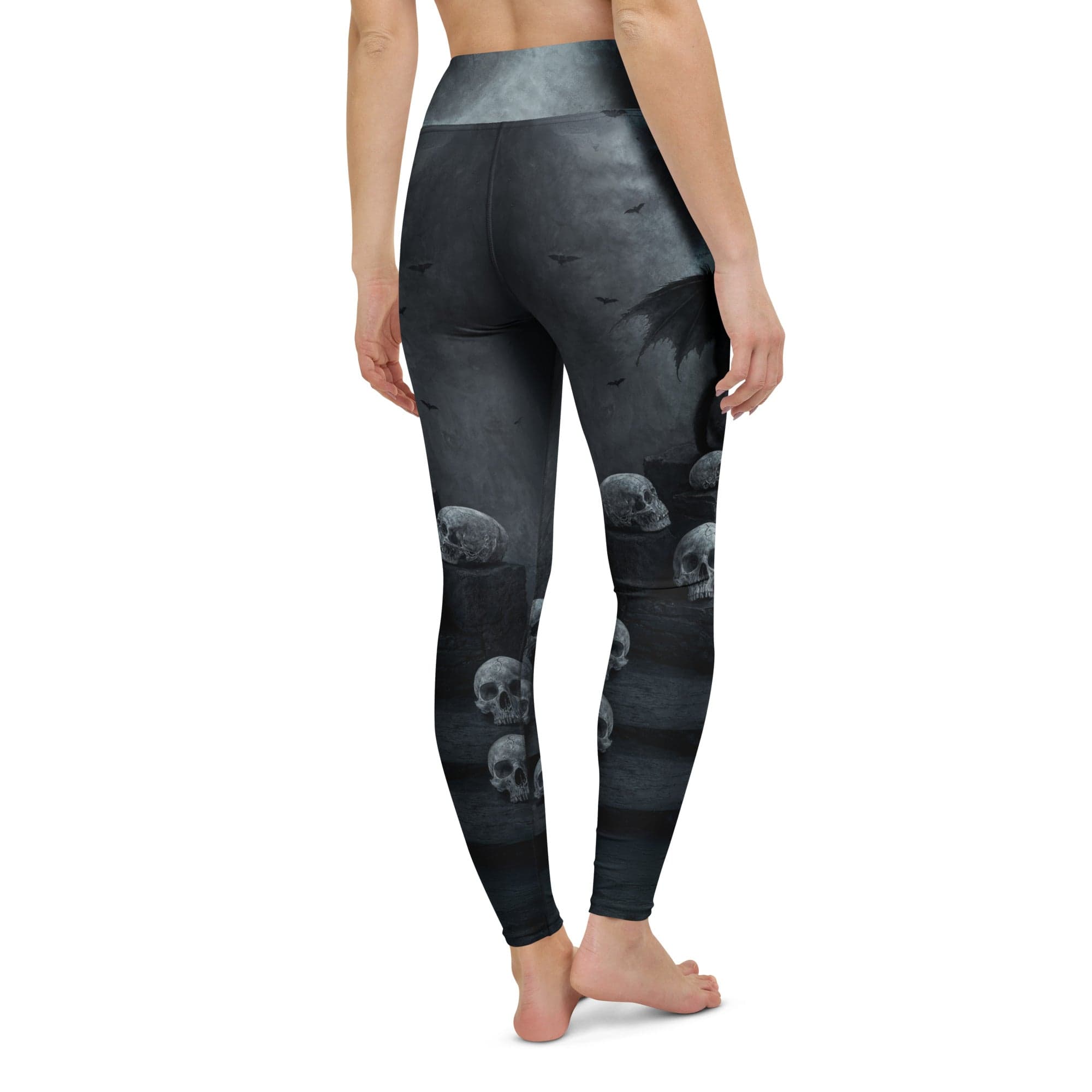 Halloween Black Cat & Skull Yoga Leggings