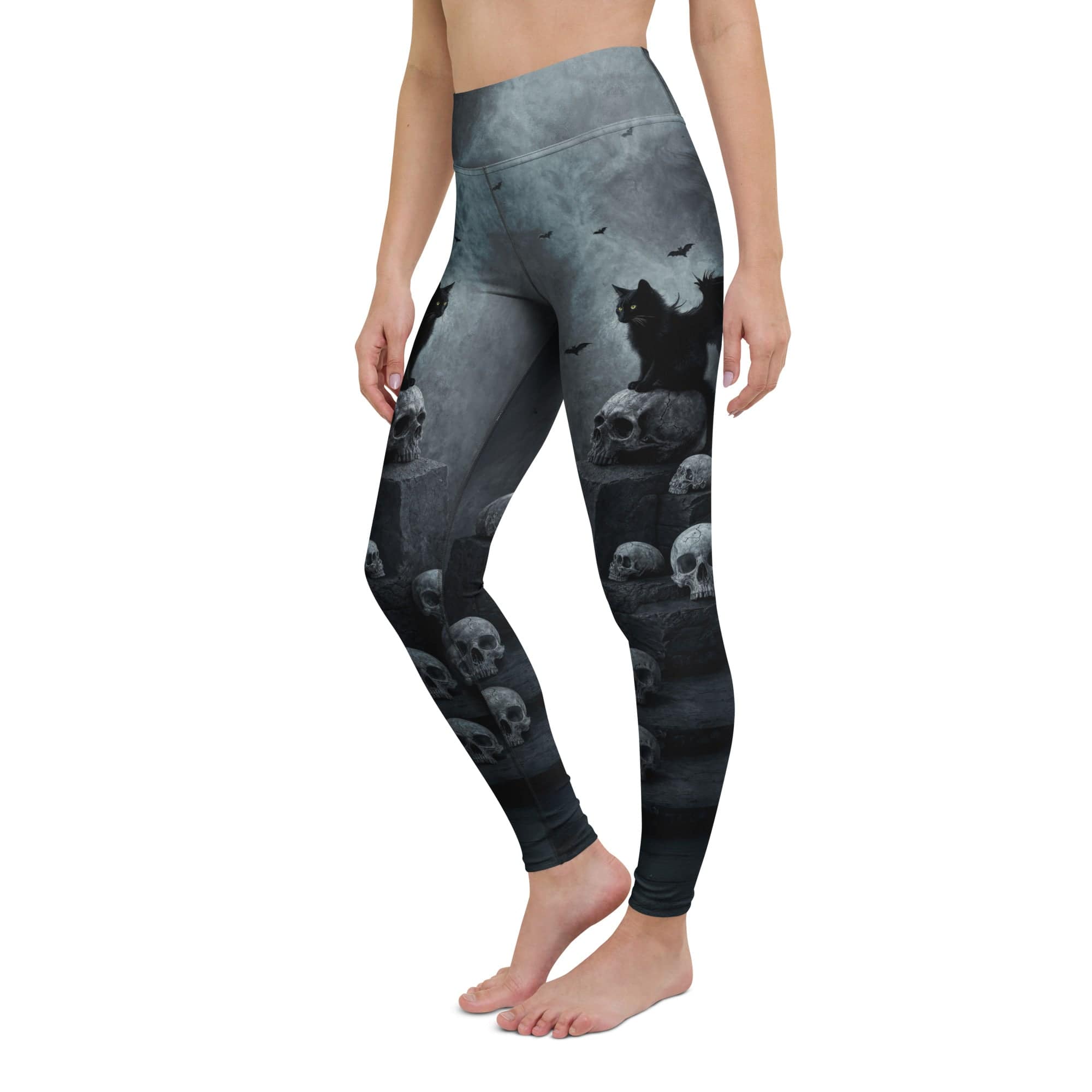 Halloween Black Cat & Skull Yoga Leggings