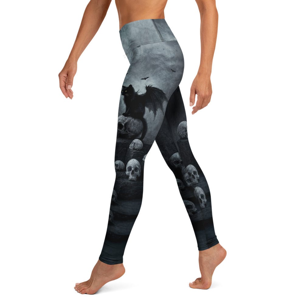 Halloween Black Cat & Skull Yoga Leggings