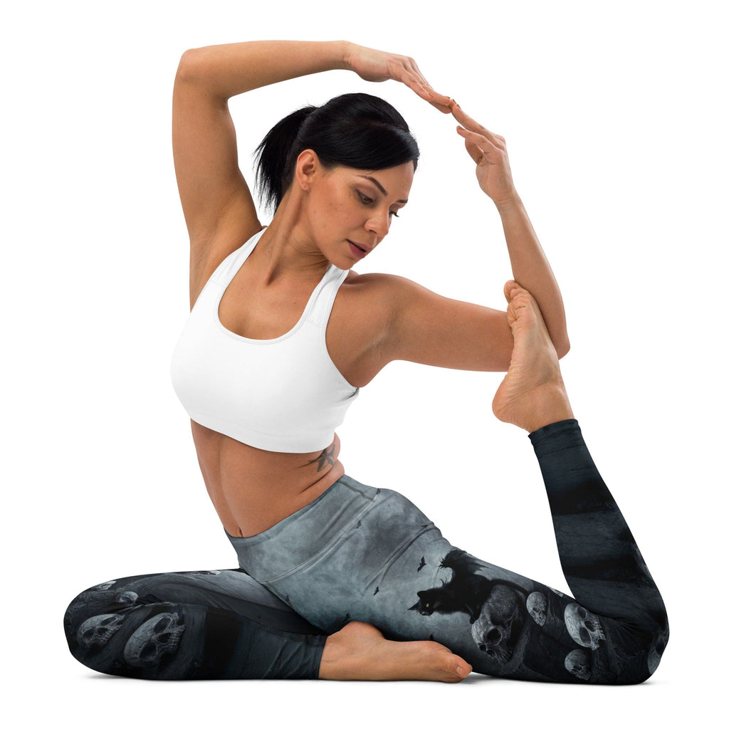 Halloween Black Cat & Skull Yoga Leggings
