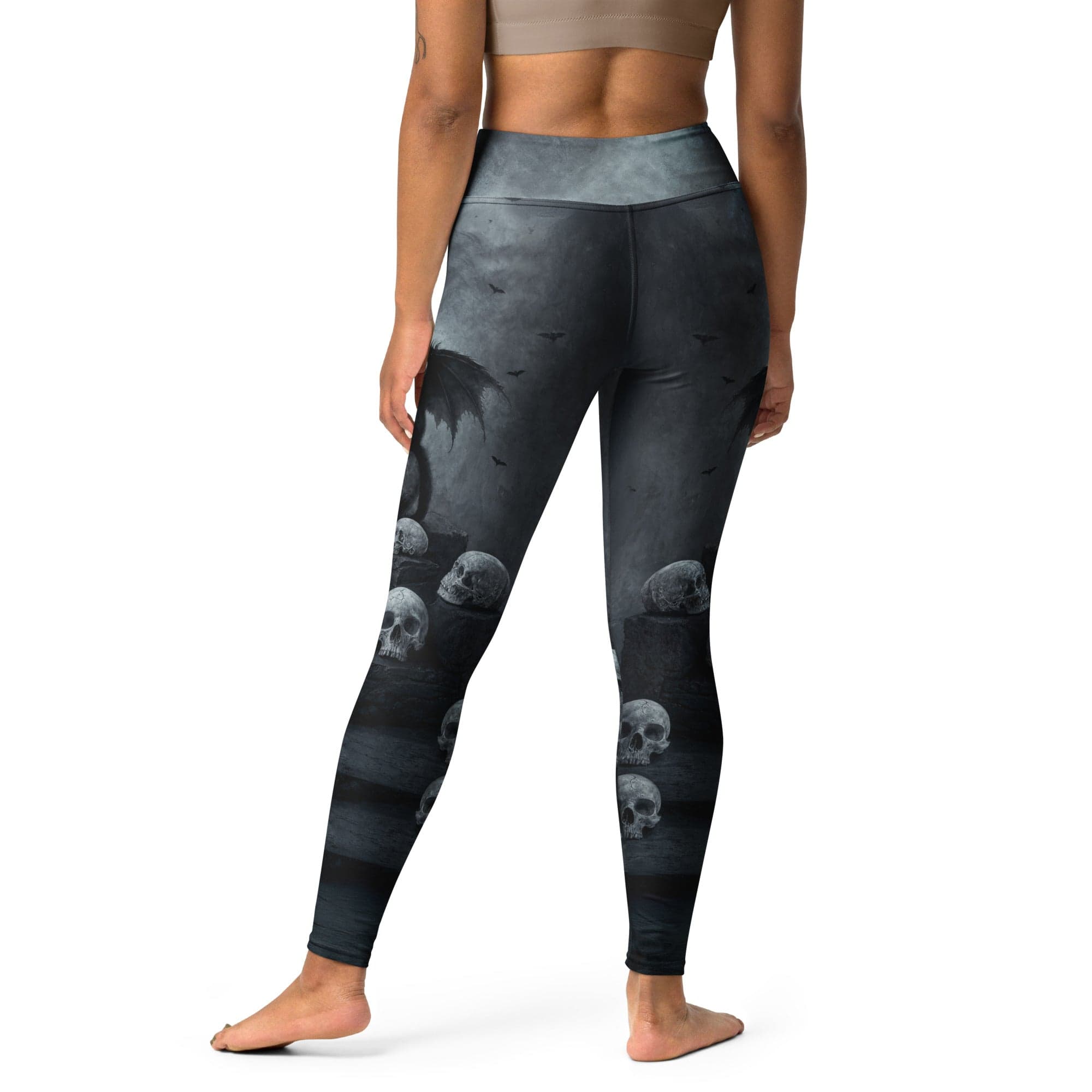 Halloween Black Cat & Skull Yoga Leggings