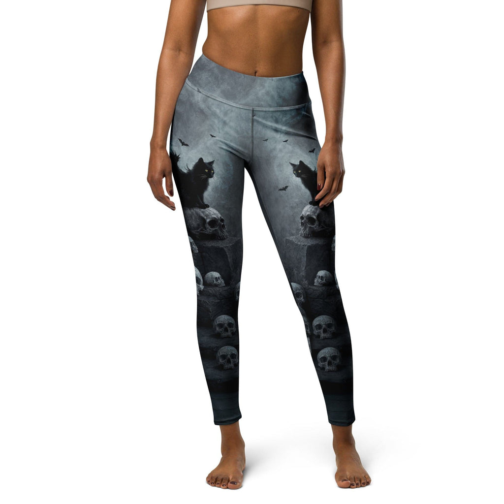 Halloween Black Cat & Skull Yoga Leggings