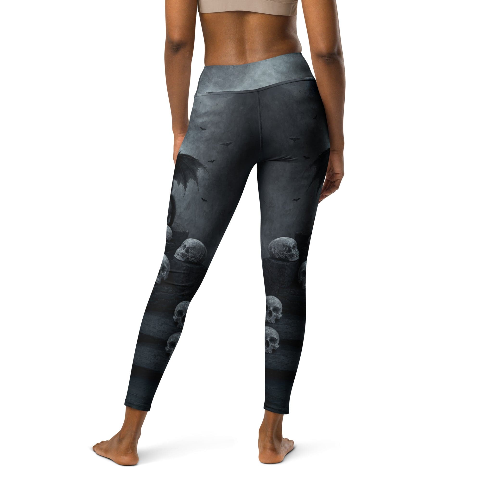 Halloween Black Cat & Skull Yoga Leggings