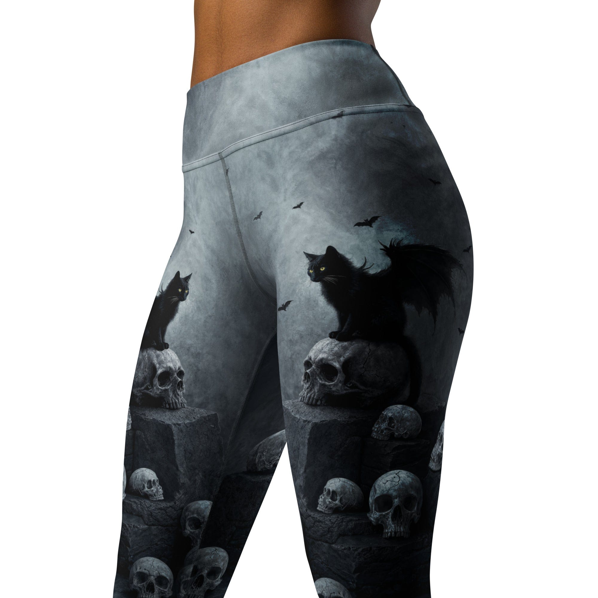 Halloween Black Cat & Skull Yoga Leggings