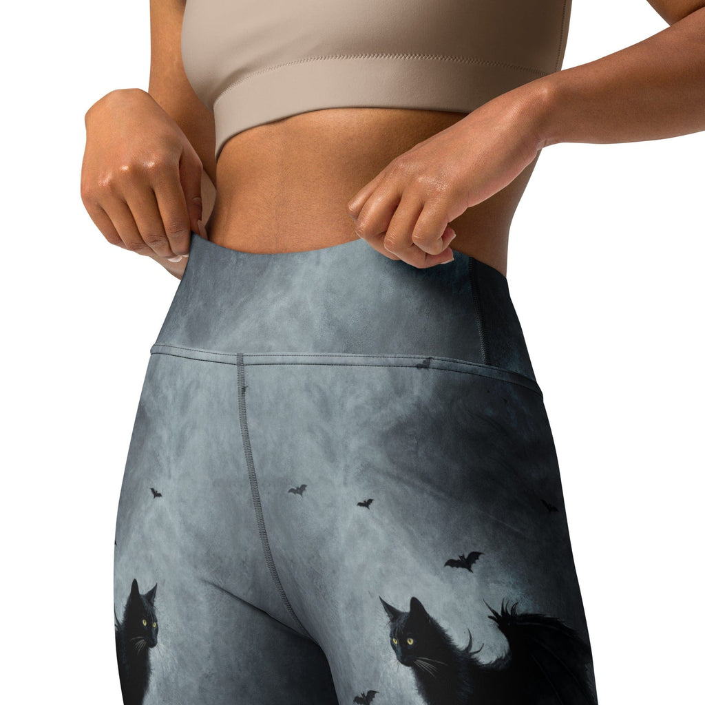 Halloween Black Cat & Skull Yoga Leggings