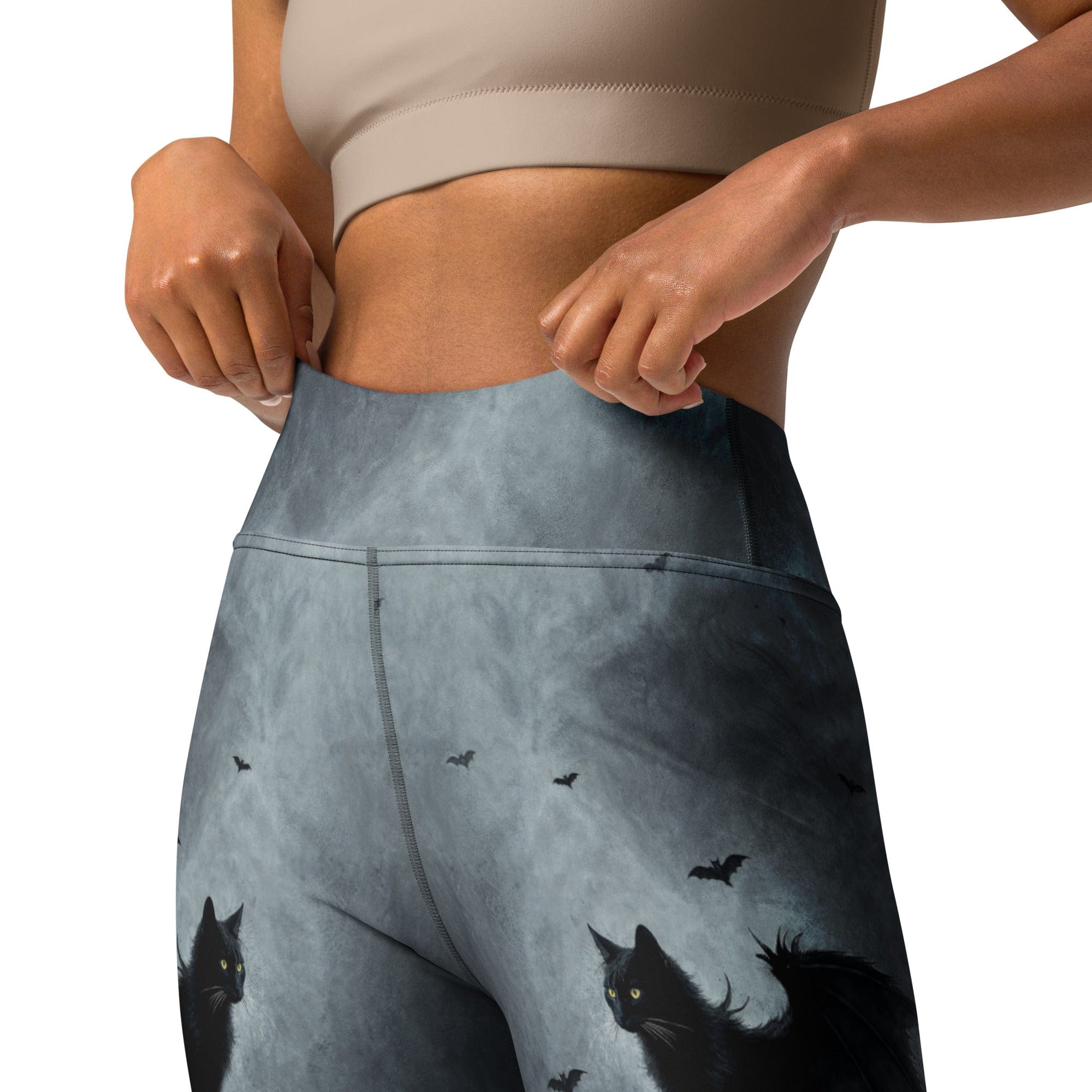 Halloween Black Cat & Skull Yoga Leggings