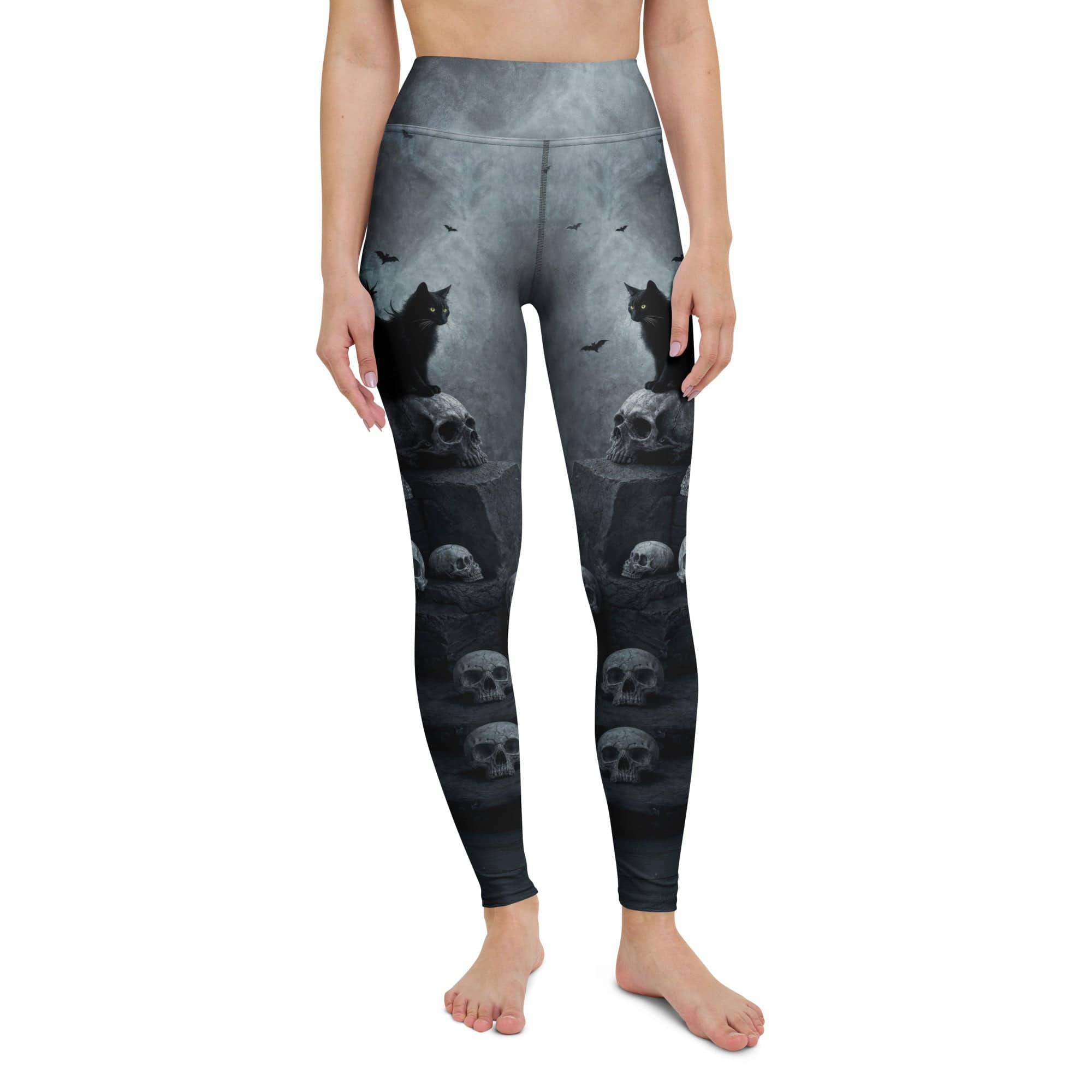 Halloween Black Cat & Skull Yoga Leggings