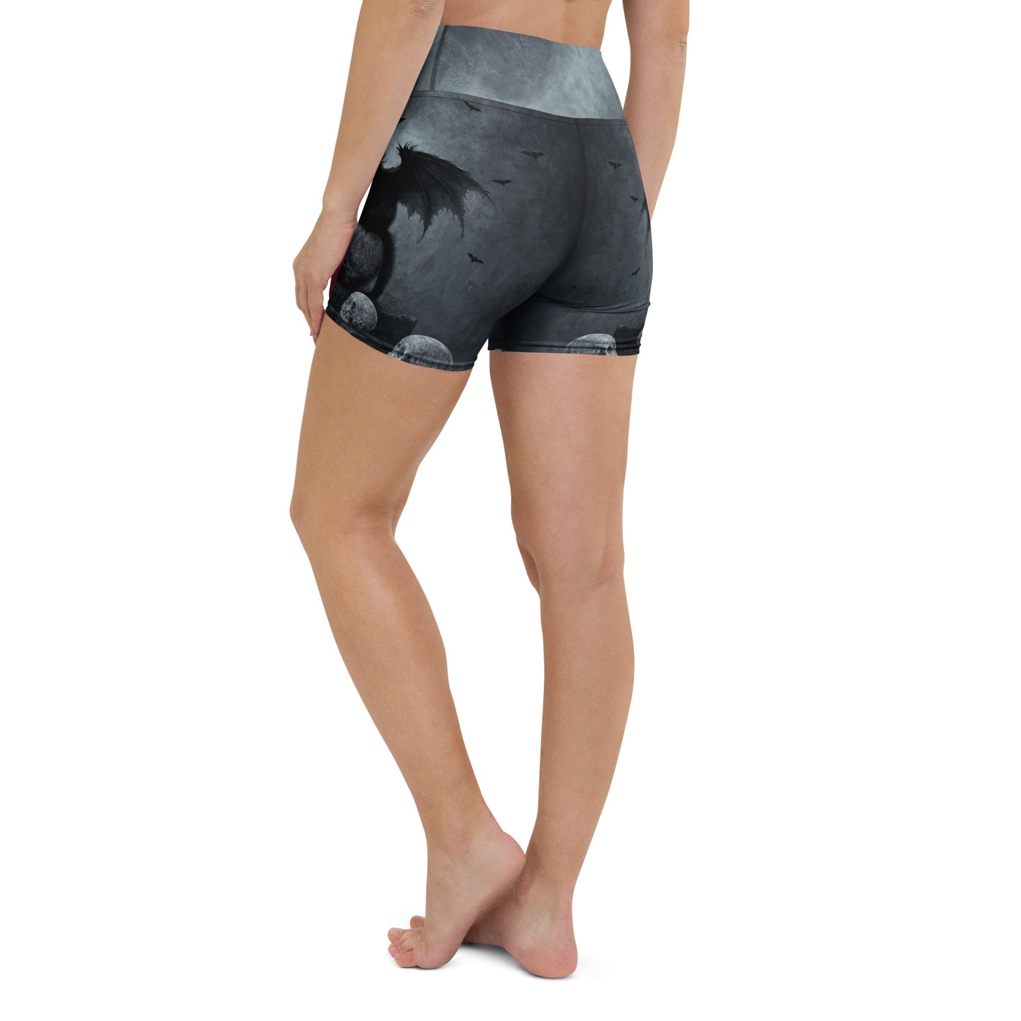 Halloween Black Cat & Skull Yoga Shorts