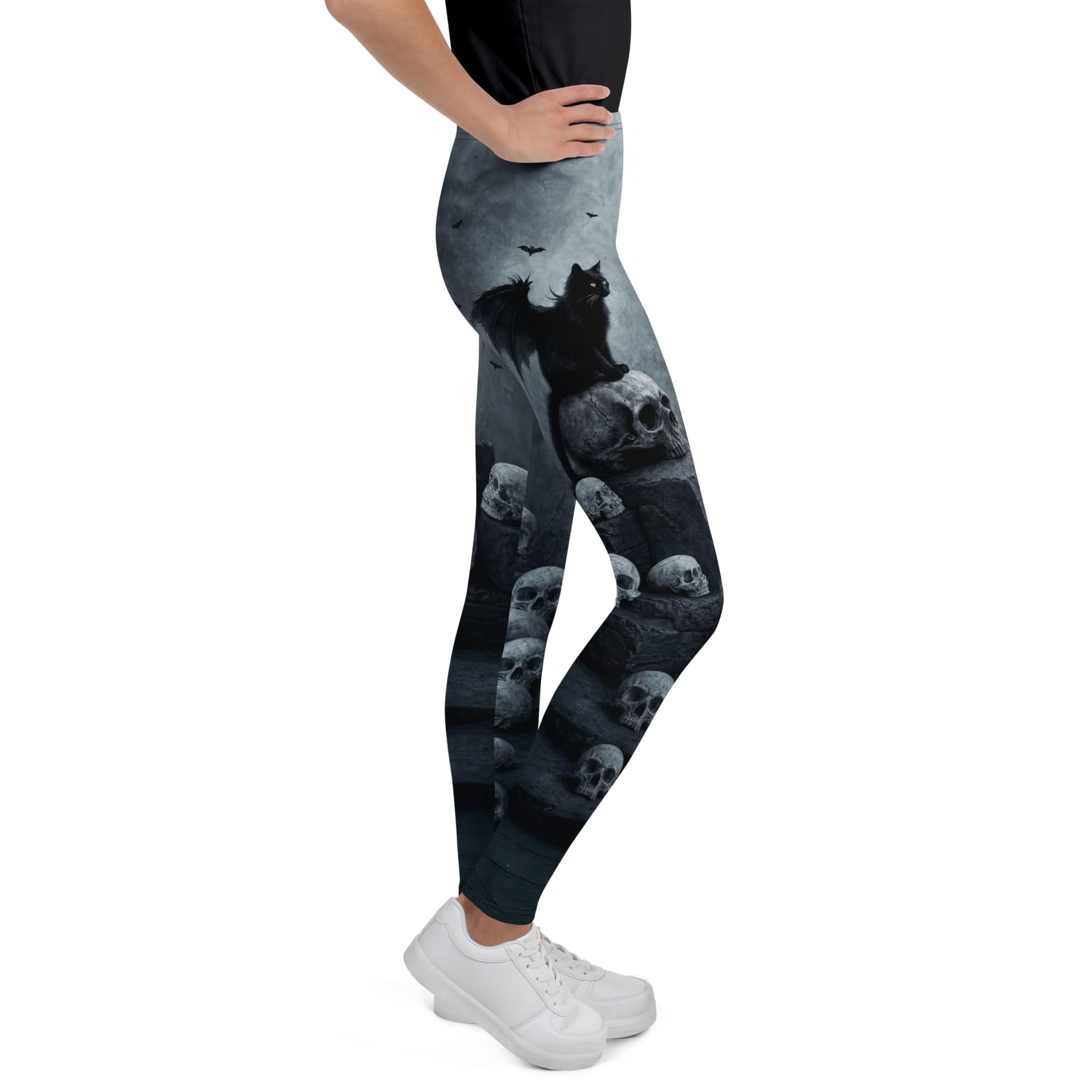Halloween Black Cat & Skull Youth Leggings