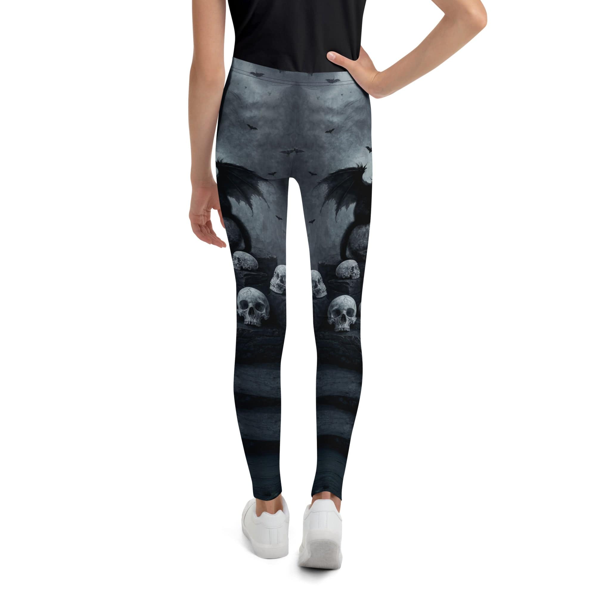 Halloween Black Cat & Skull Youth Leggings