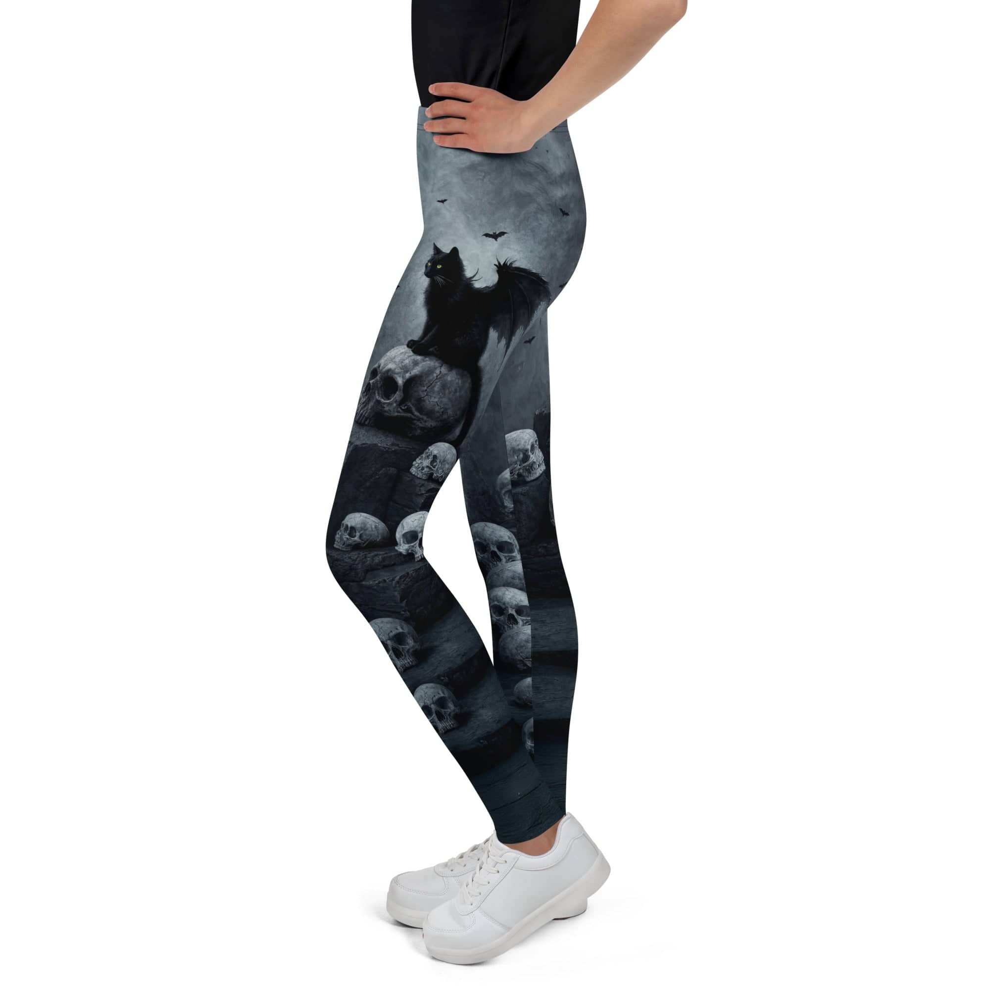 Halloween Black Cat & Skull Youth Leggings
